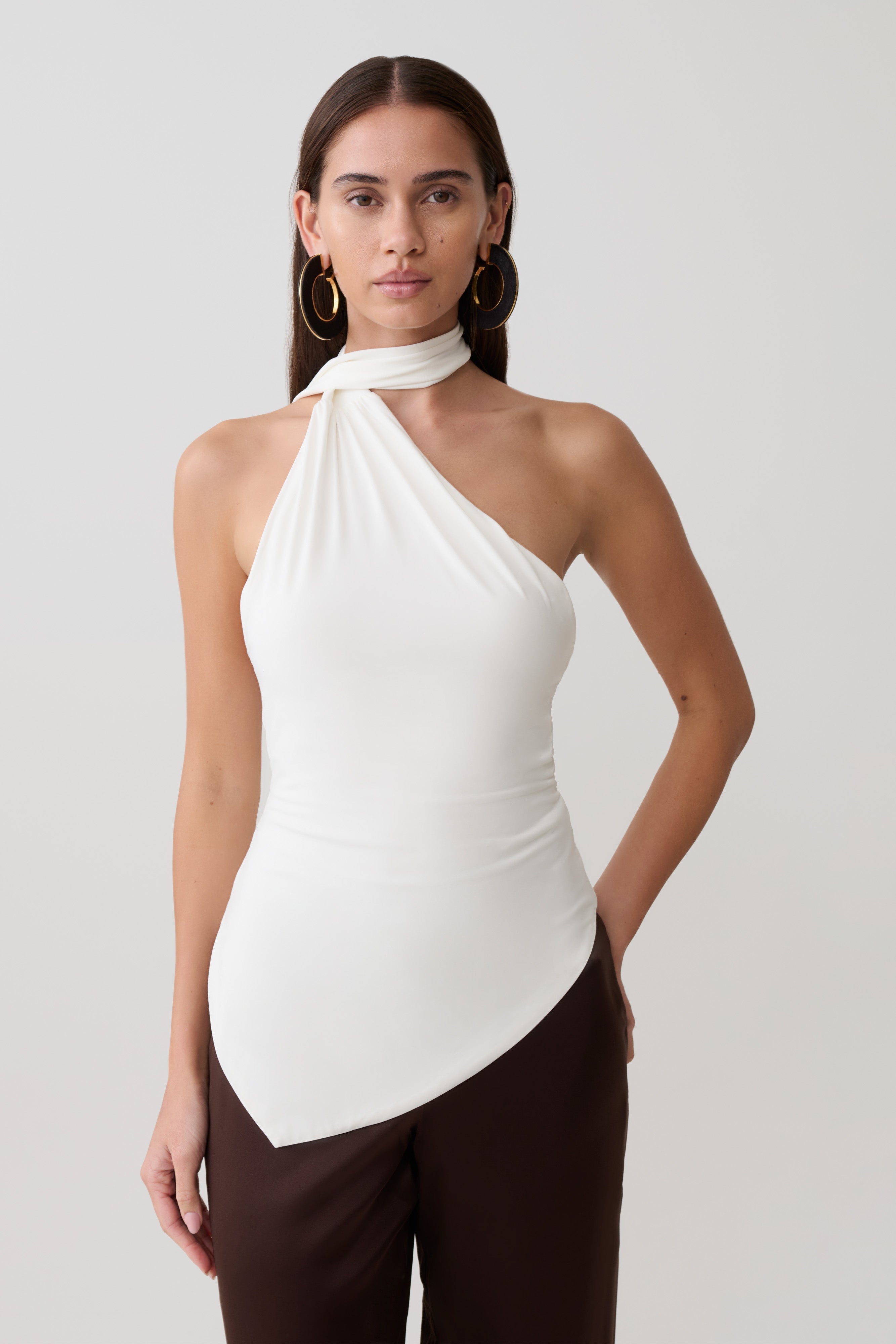 Jemma One Shoulder Tie Top - White - Image 3