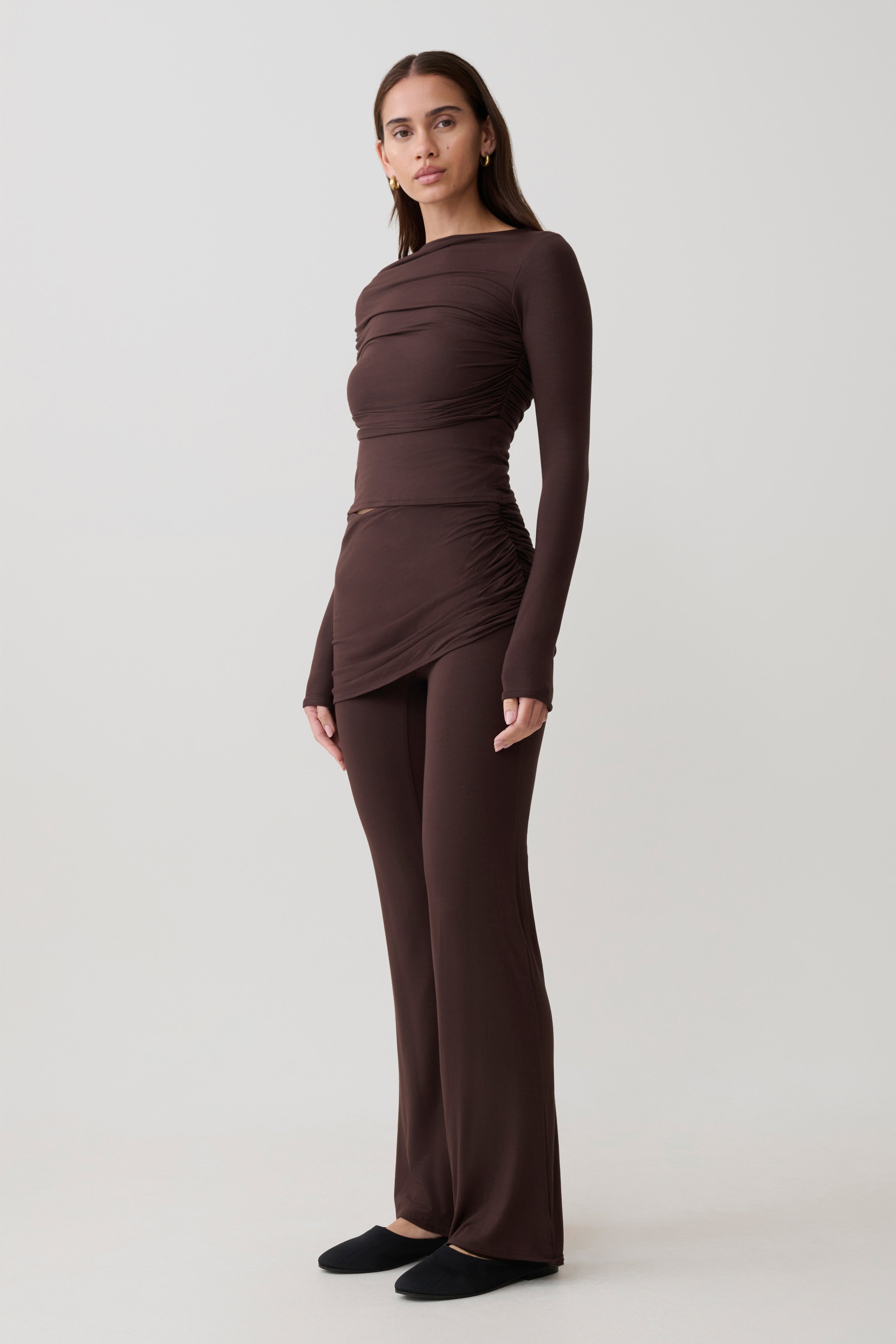 Keaton Modal Long Sleeve Overlay Top - Espresso - Image 4