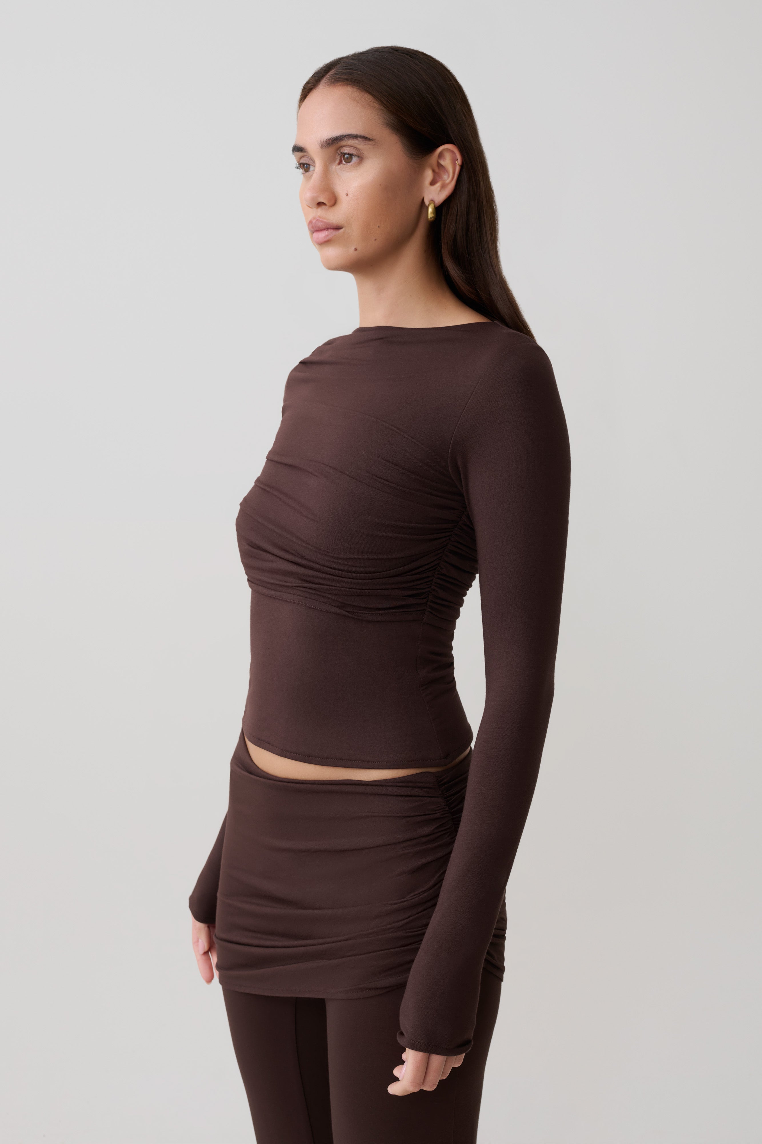 Keaton Modal Long Sleeve Overlay Top - Espresso - Image 3