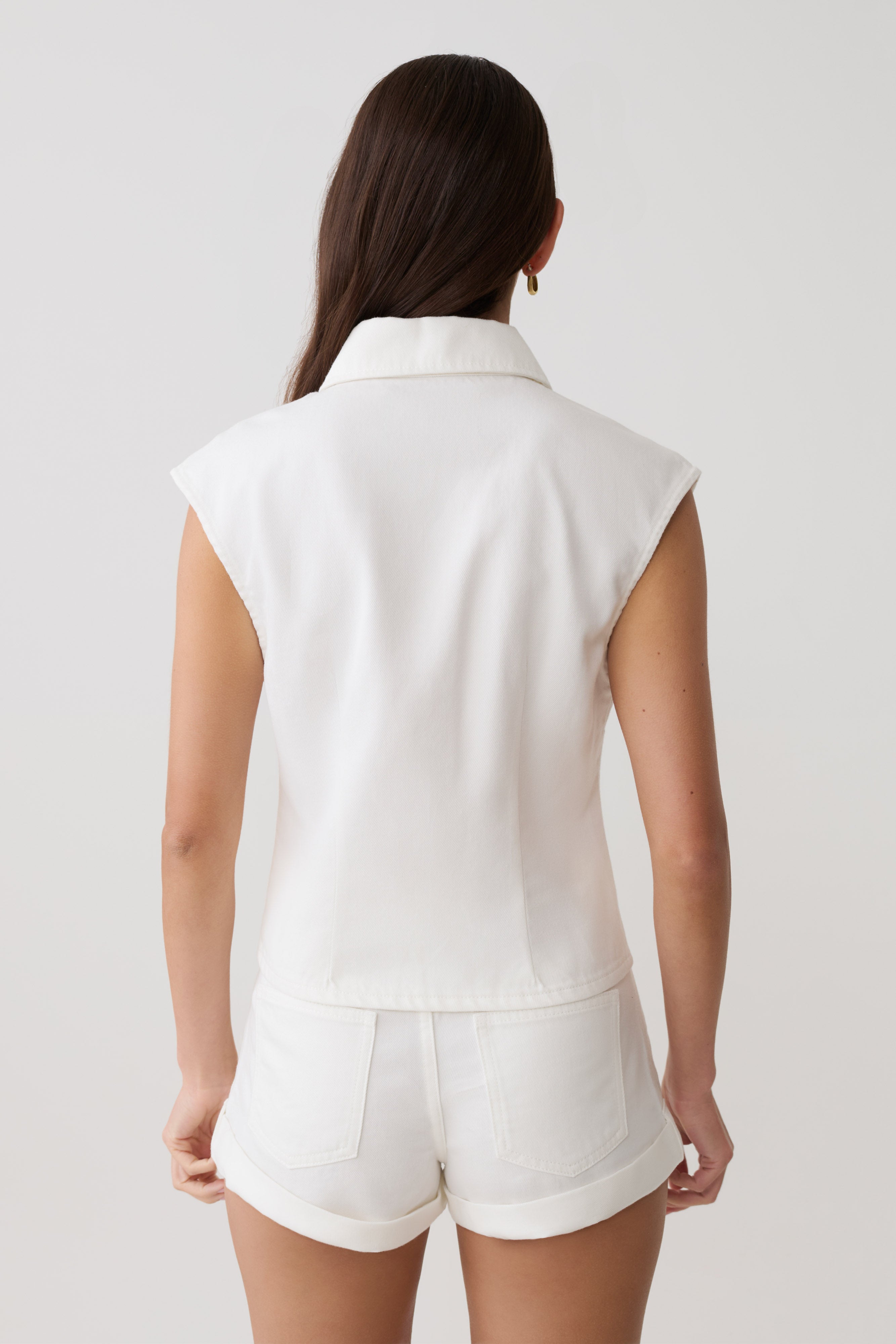 Alternative view of Jeremy Collared Denim Longline Top - White