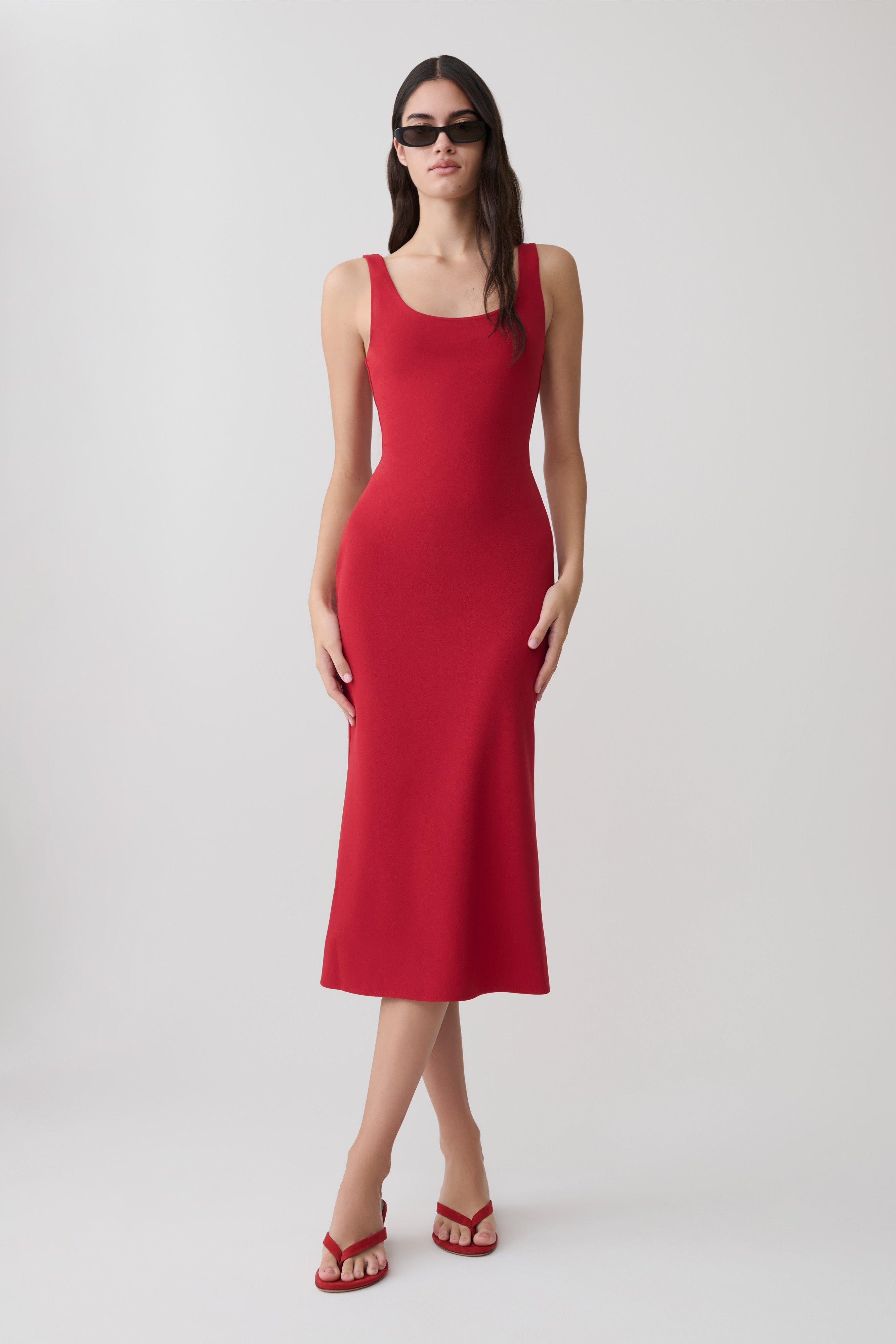 Allyra Scoop Stretch Crepe Midi Dress - Red - Image 7