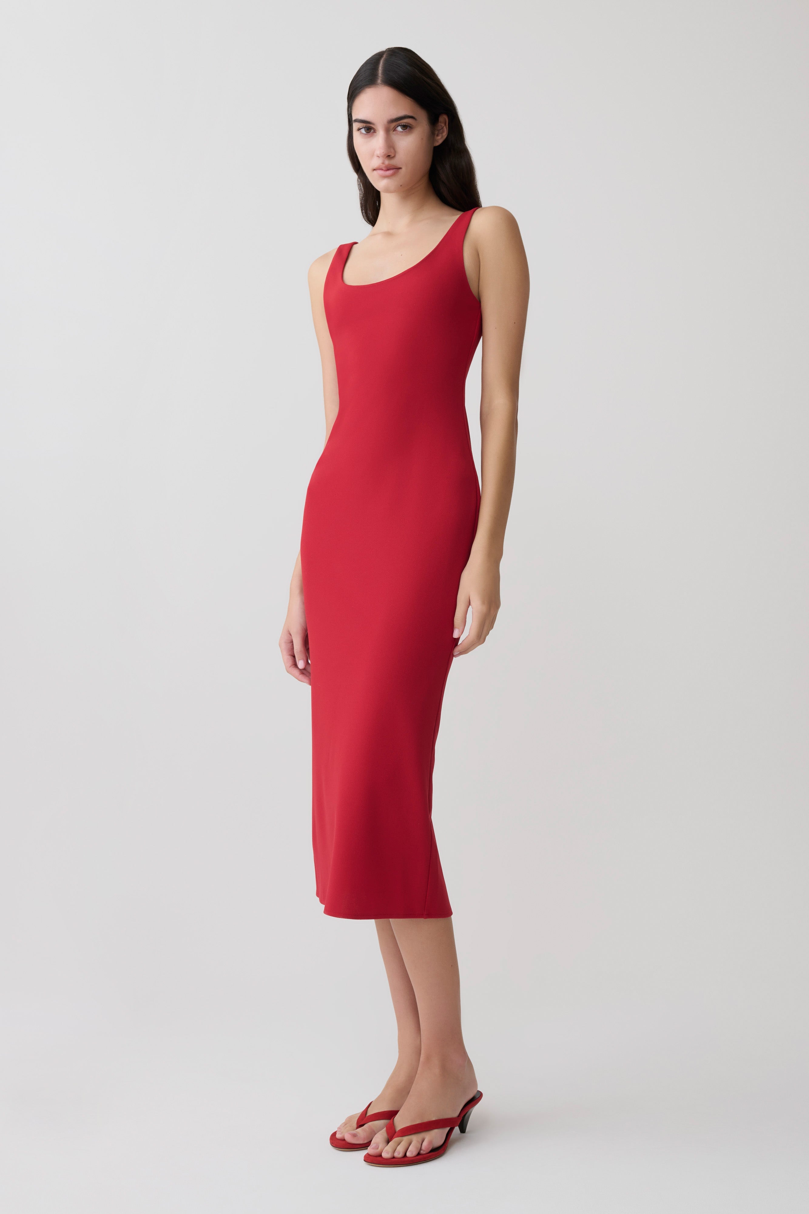 Allyra Scoop Stretch Crepe Midi Dress - Red - Image 5