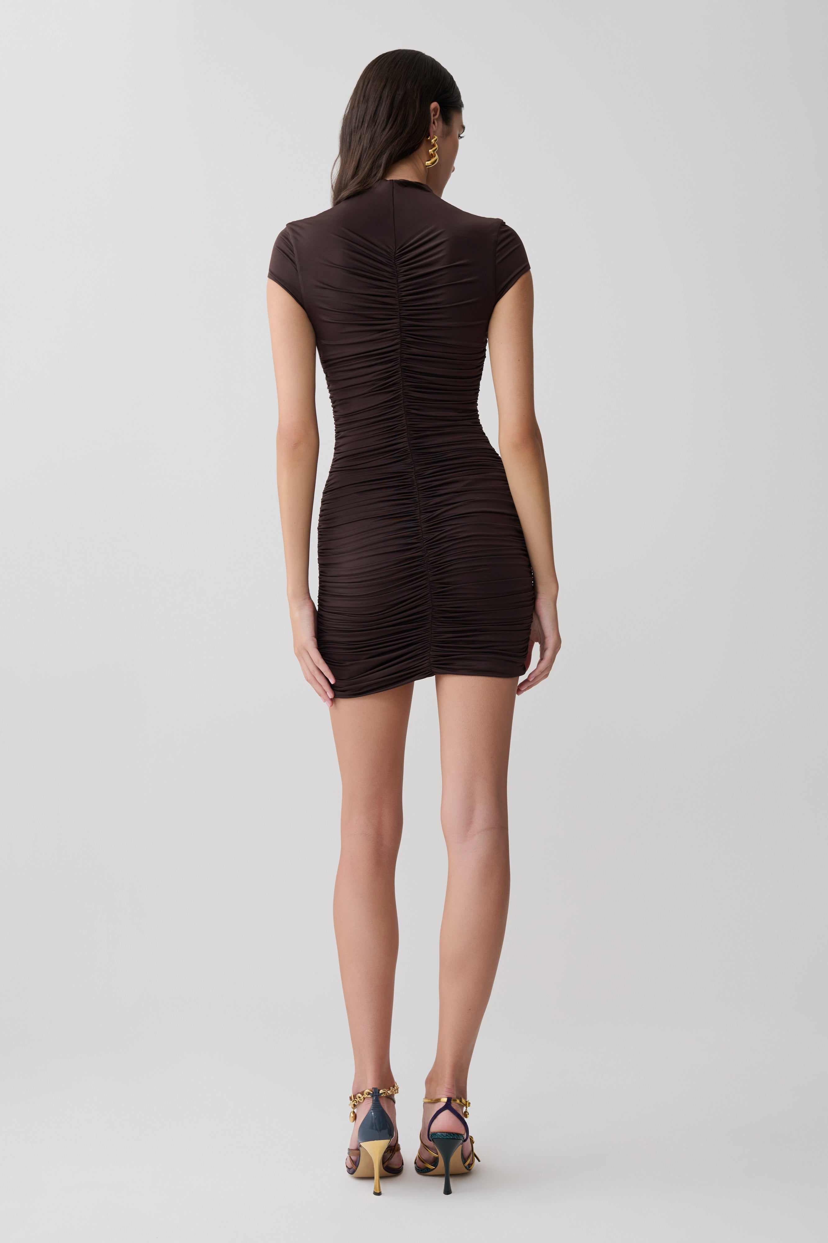 Alternative view of Alphine Gathered Short Sleeve Mini Dress - Chocolate