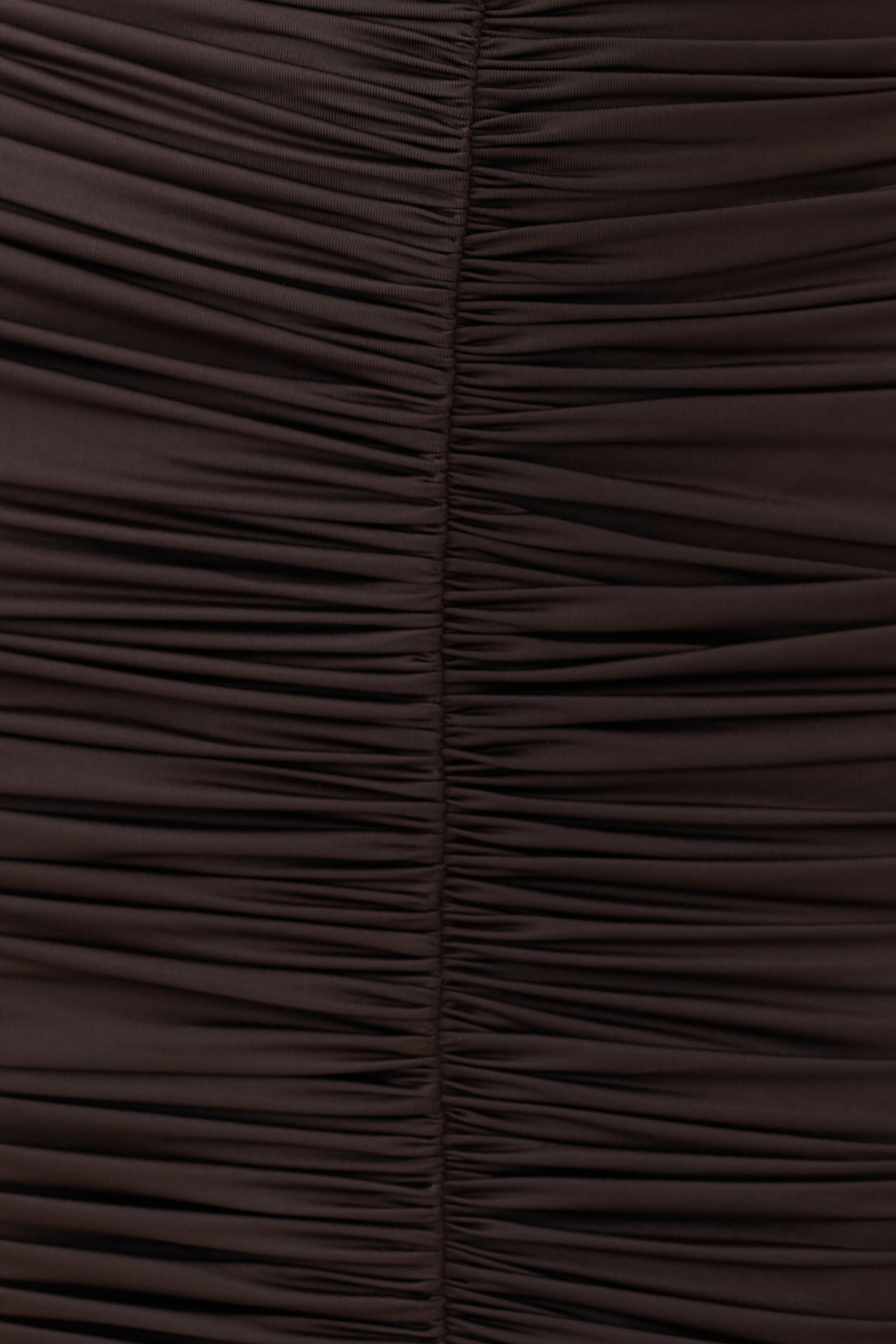 Alphine Gathered Short Sleeve Mini Dress - Chocolate - Image 5