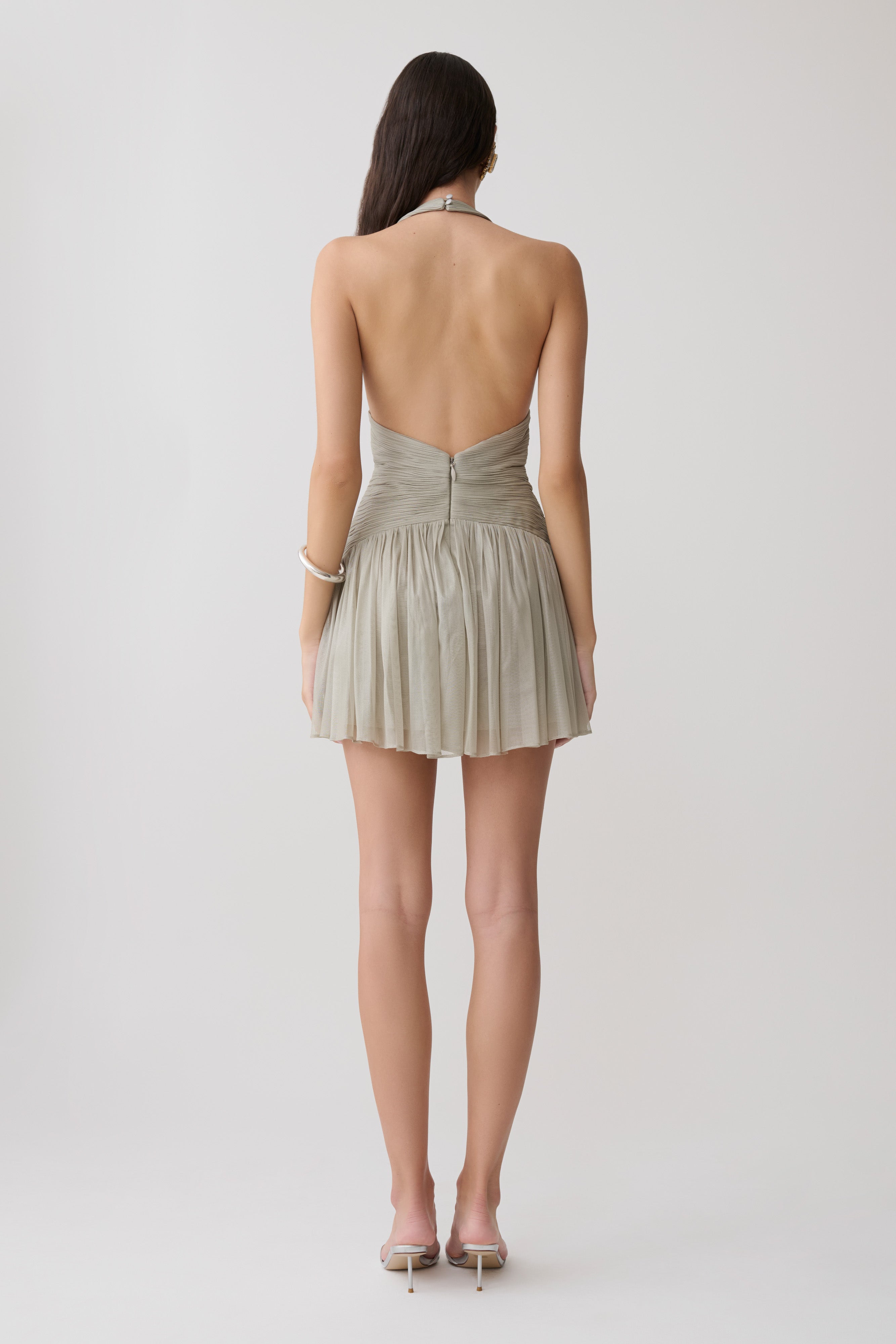 Alternative view of Lucille Halter Pleated Mini Dress - Silver