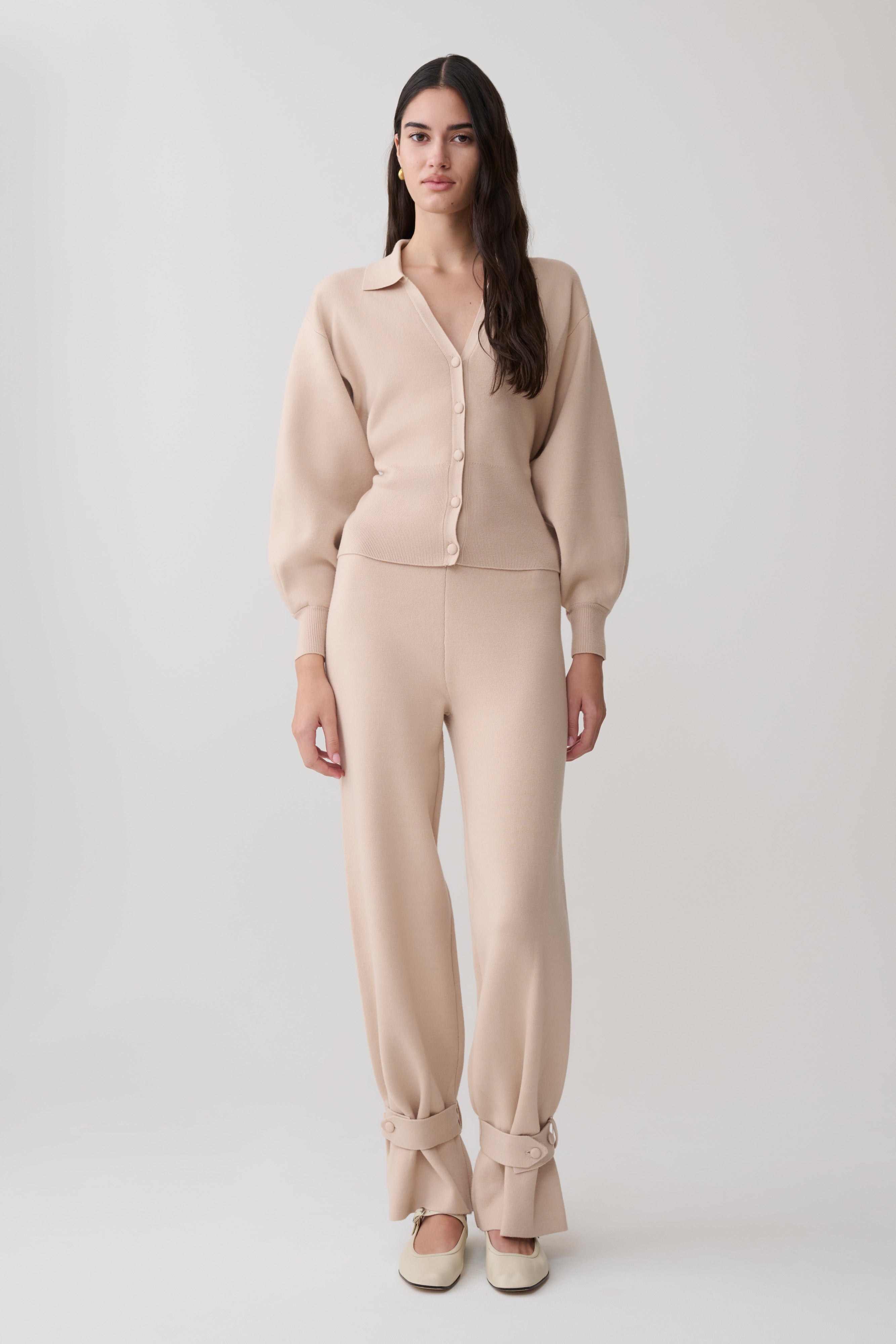 Blaine Knit Blouson Sleeve Cardigan - Oat Marle - Image 7