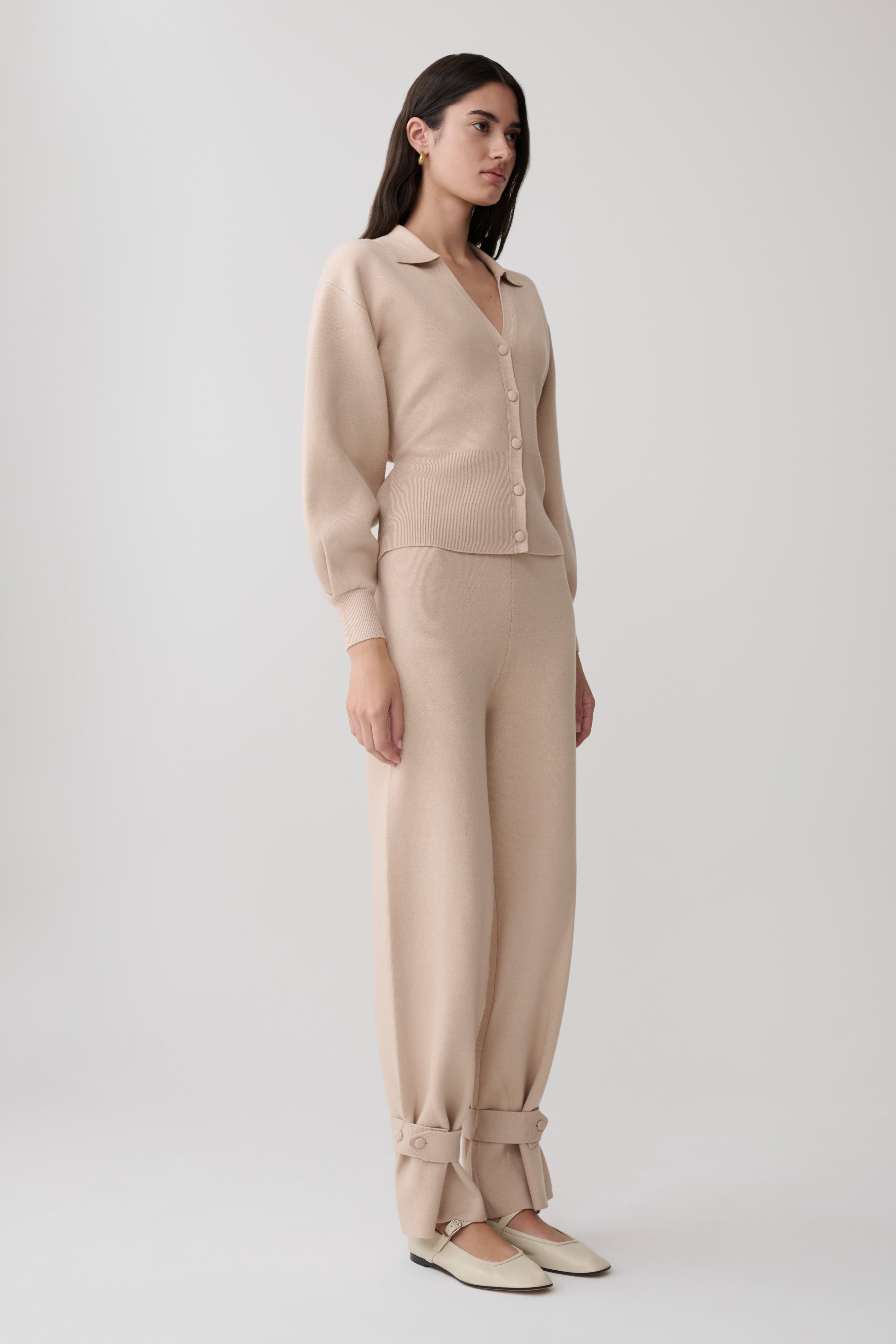Blaine Knit Cuffed Wide Leg Pants - Oat Marle - Image 4