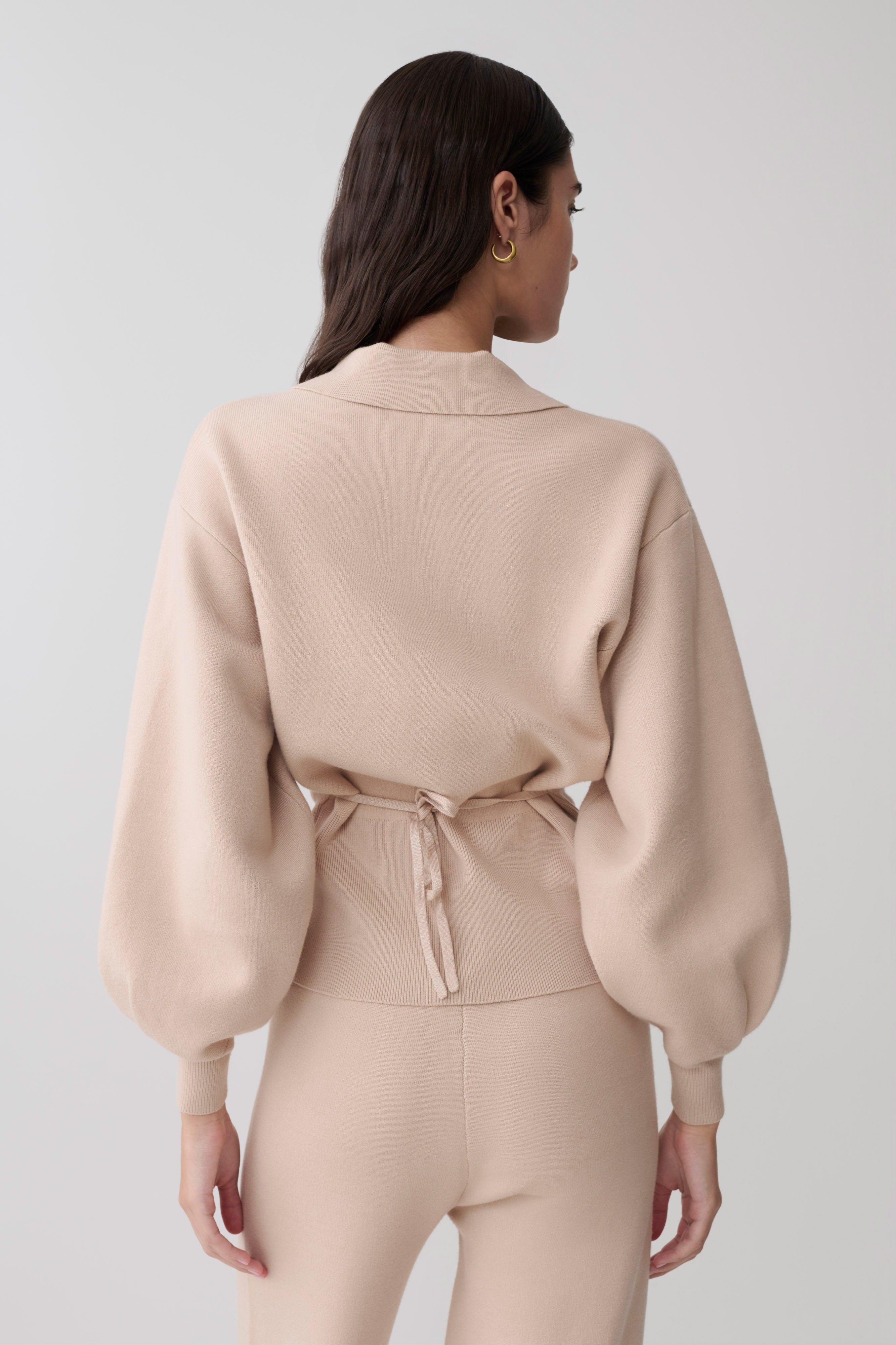 Blaine Knit Blouson Sleeve Cardigan - Oat Marle - Image 2
