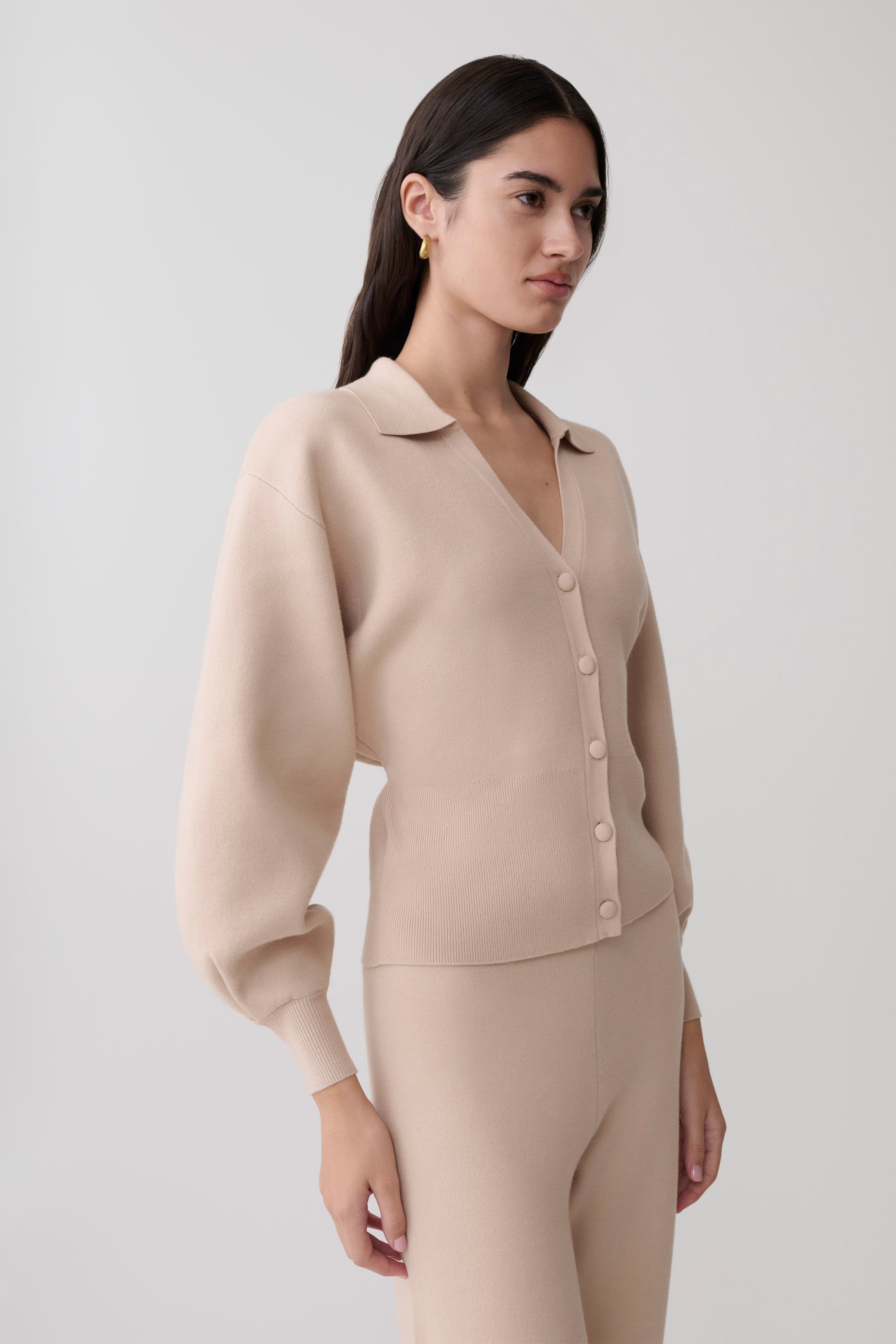 Blaine Knit Blouson Sleeve Cardigan - Oat Marle - Image 4