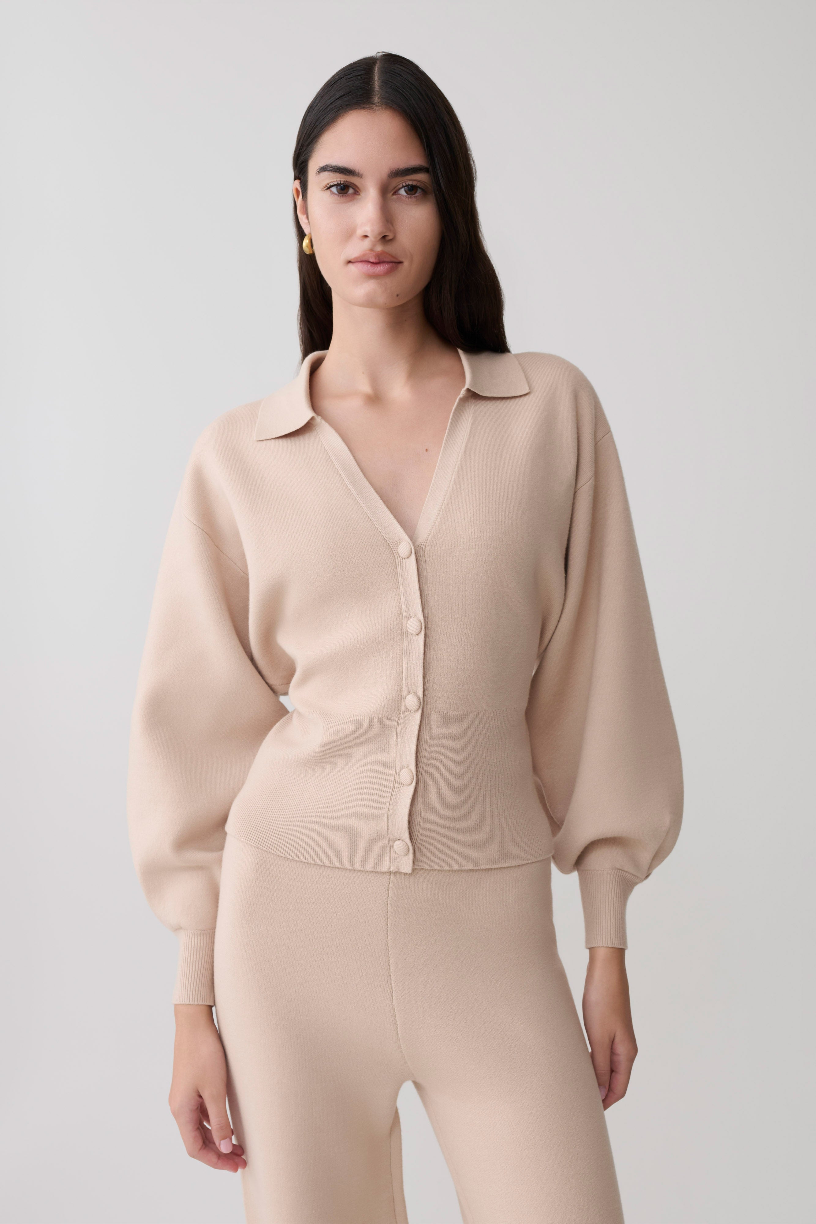Blaine Knit Blouson Sleeve Cardigan - Oat Marle - Image 3