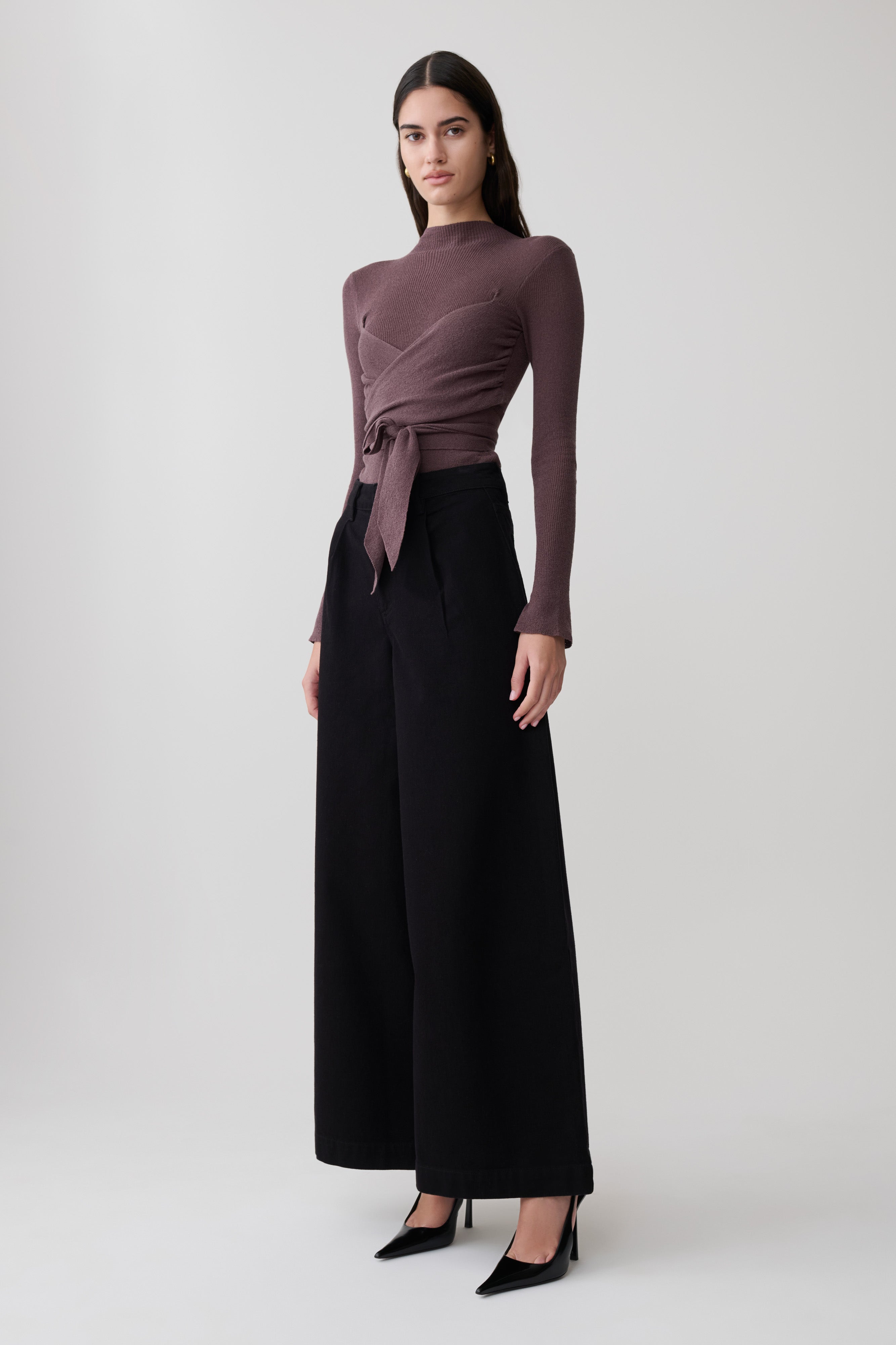 Lawson Wrap Knit Long Sleeve Top - Peppercorn - Image 4