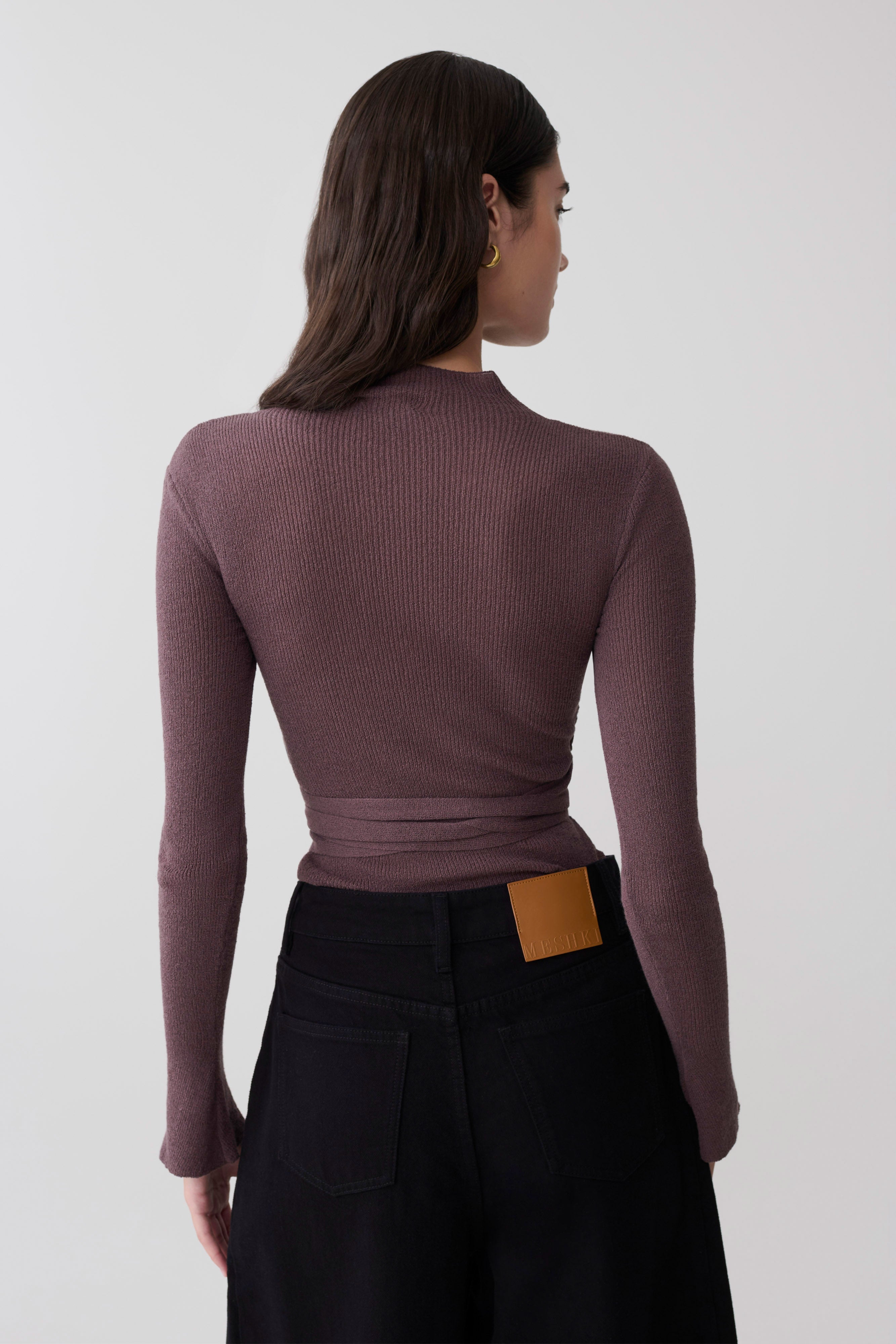Lawson Wrap Knit Long Sleeve Top - Peppercorn - Image 3