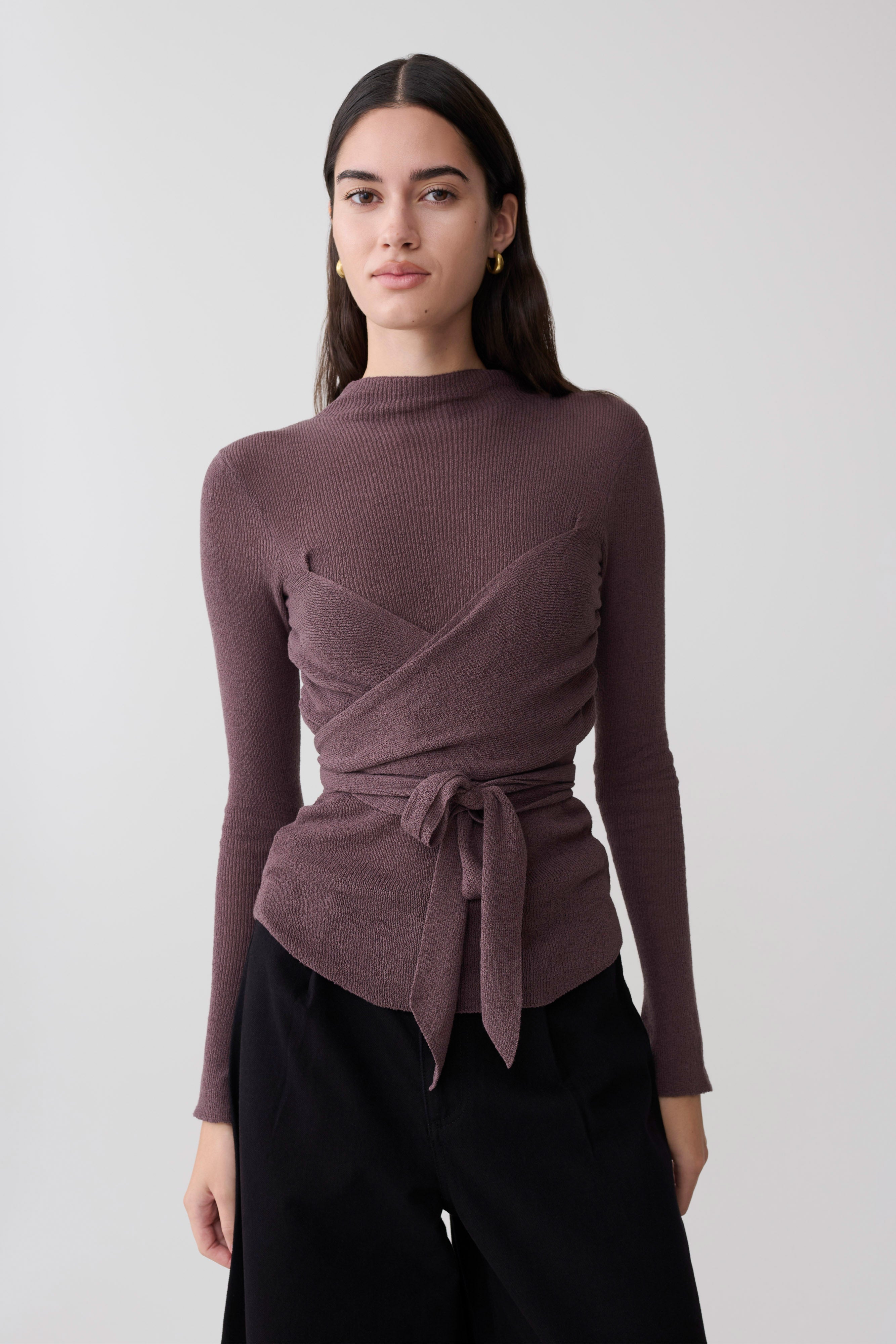 Alternative view of Lawson Wrap Knit Long Sleeve Top - Peppercorn