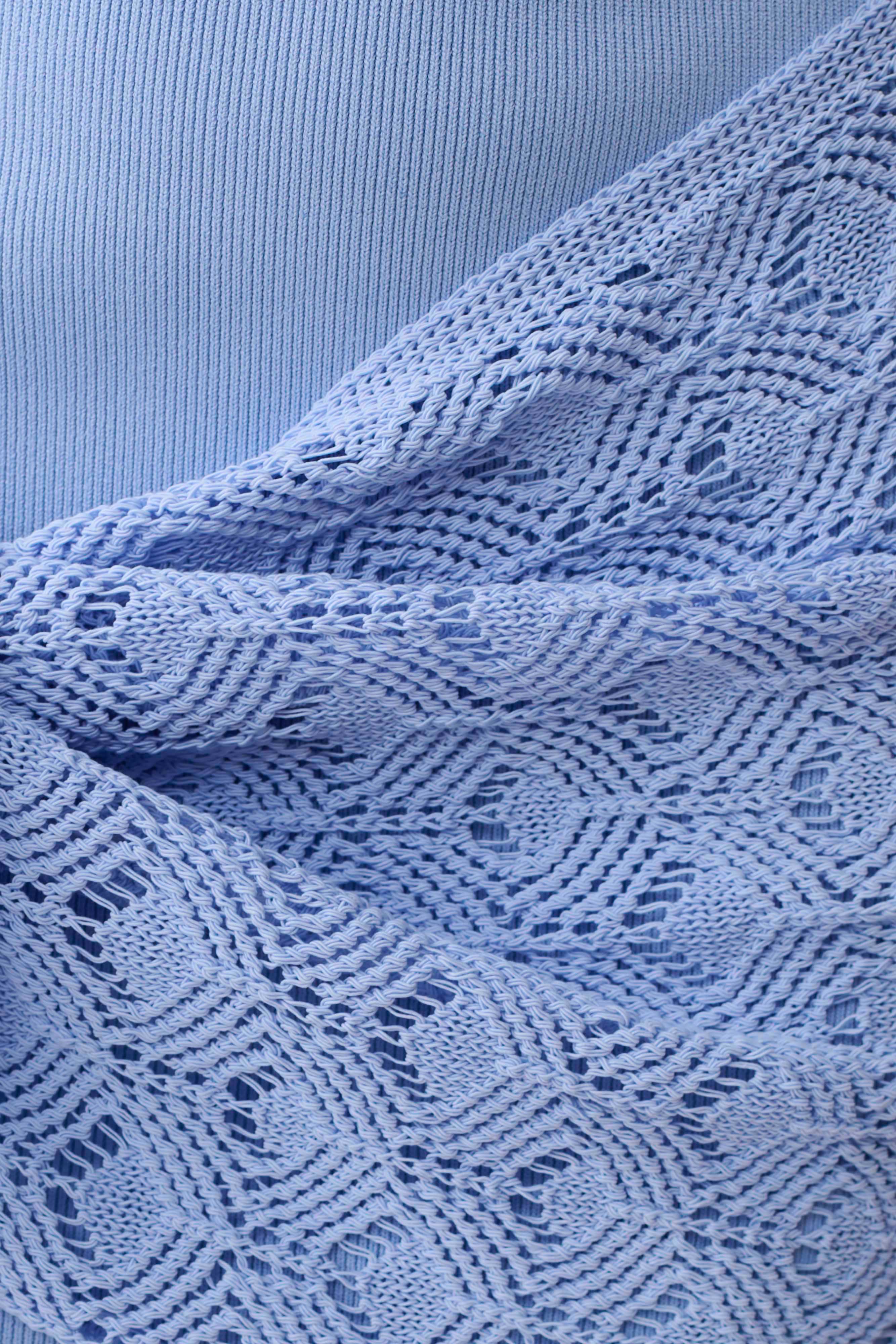Mollie Mini Dress With Crochet Overlay - Cornflower Blue - Image 5