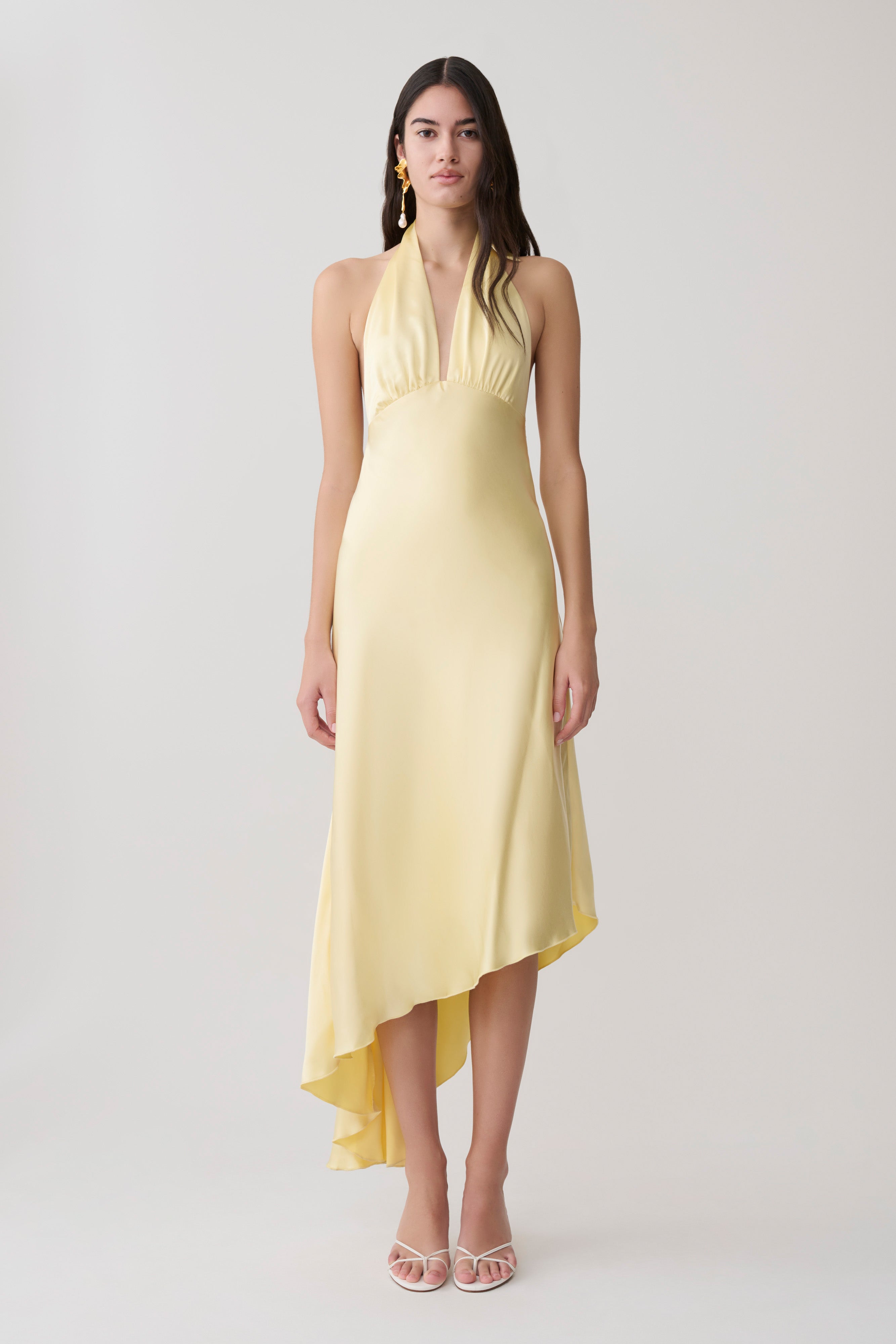 Adelie Asymmetric Hem Halter Midi Dress - Butter - Image 6
