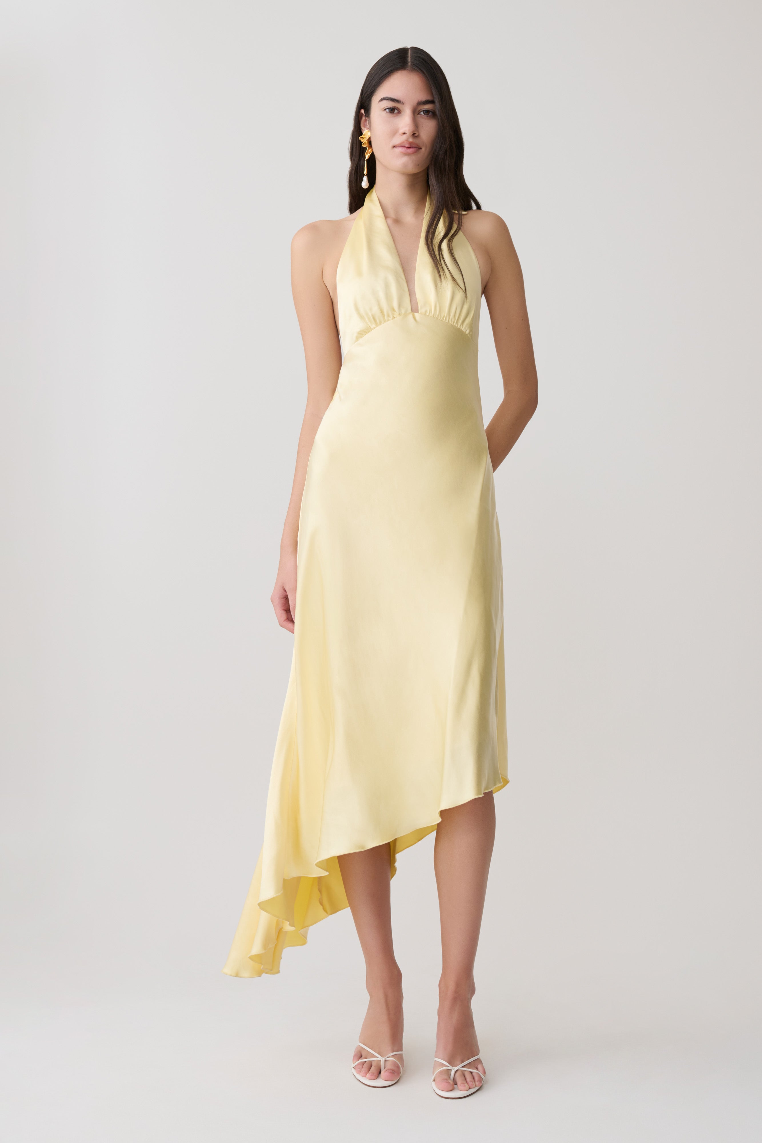 Adelie Asymmetric Hem Halter Midi Dress - Butter - Image 5