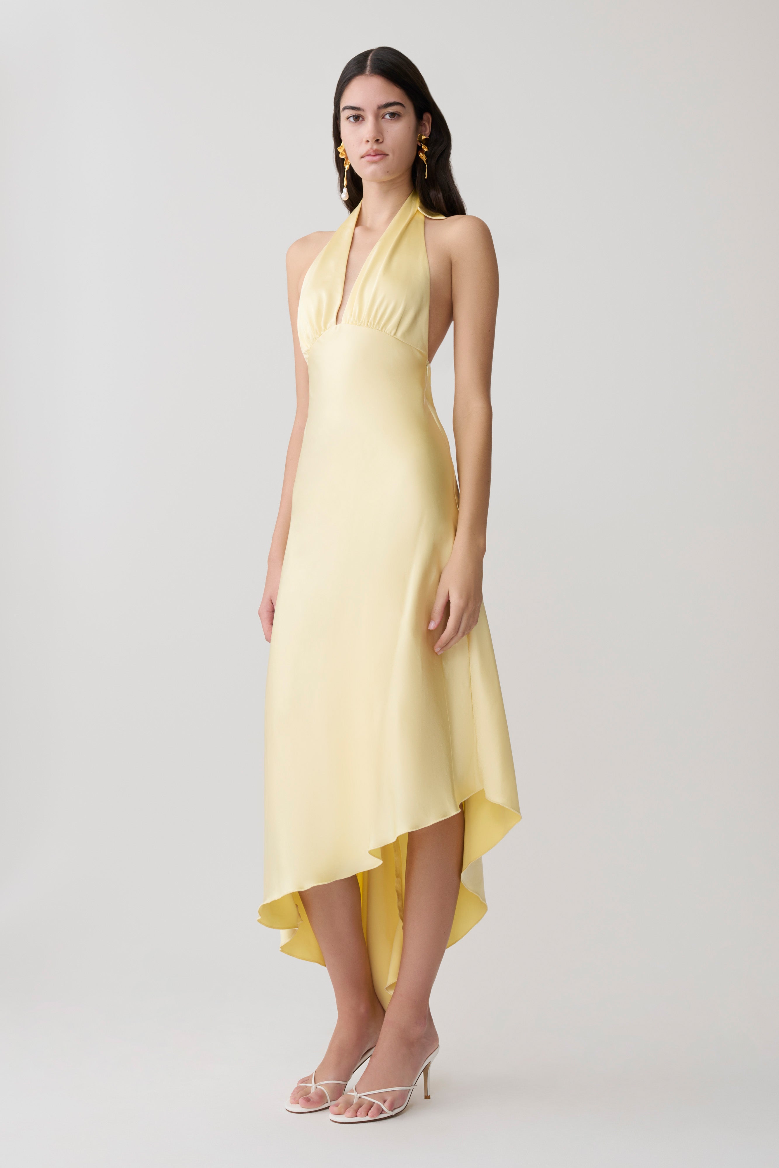 Adelie Asymmetric Hem Halter Midi Dress - Butter - Image 4