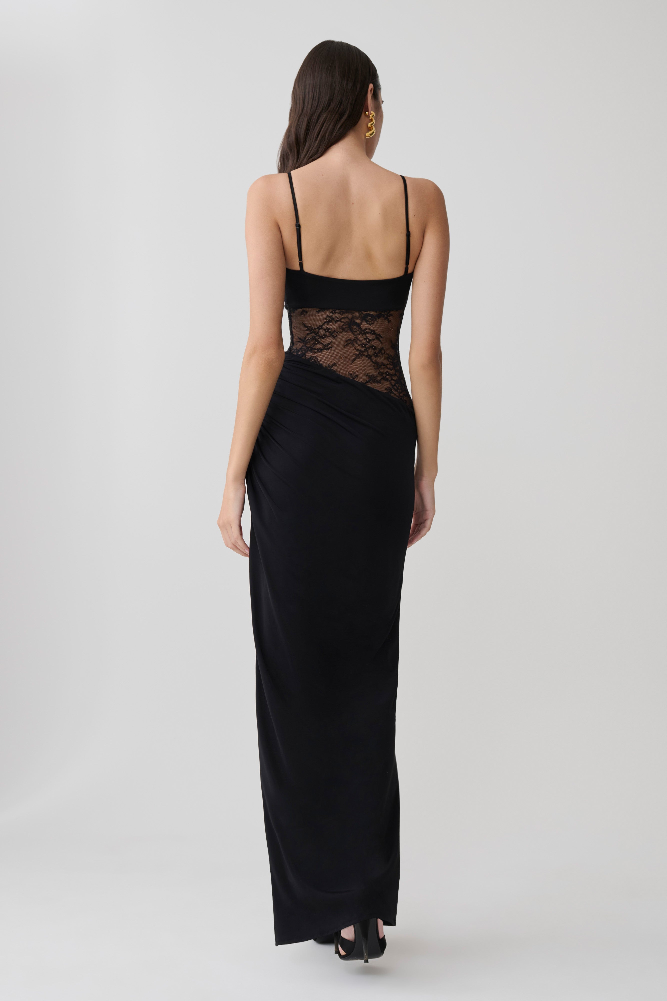 Alternative view of Kelela Draped Slinky And Lace Maxi Dress - Black