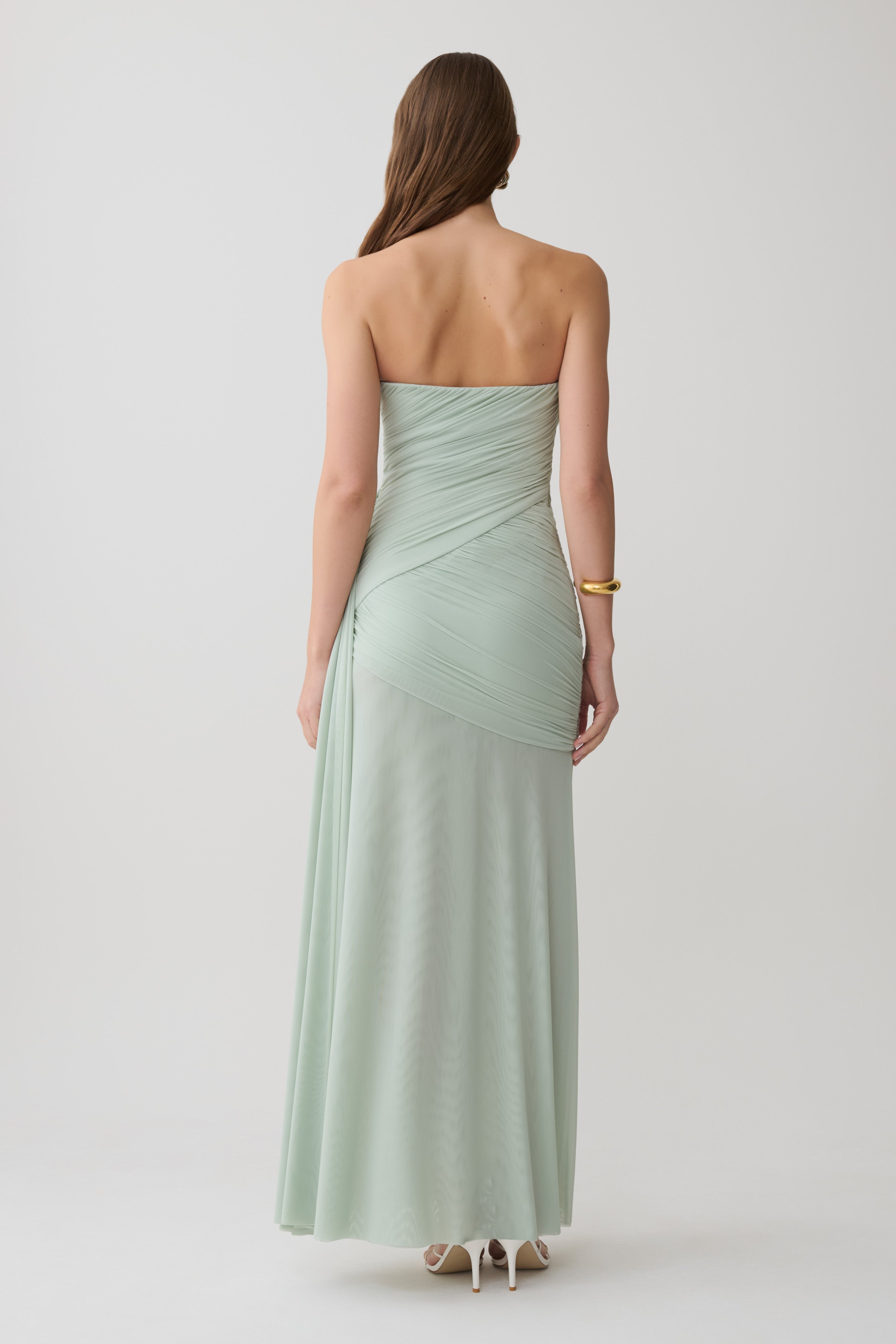 Alternative view of Monet Strapless Ruched Mesh Maxi Dress - Aqua Grey