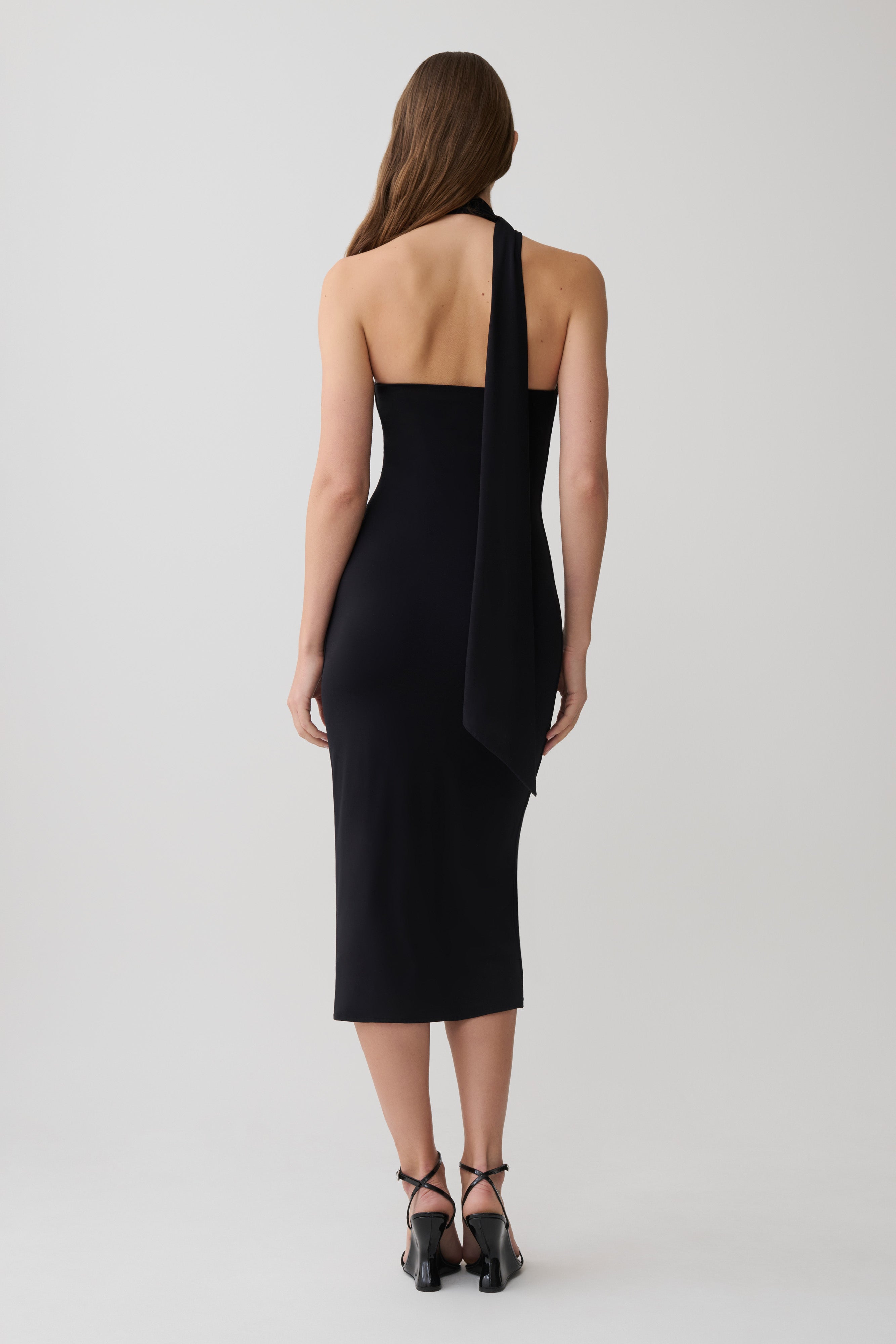 Alternative view of Jemma One Shoulder Tie Midi Dress - Black