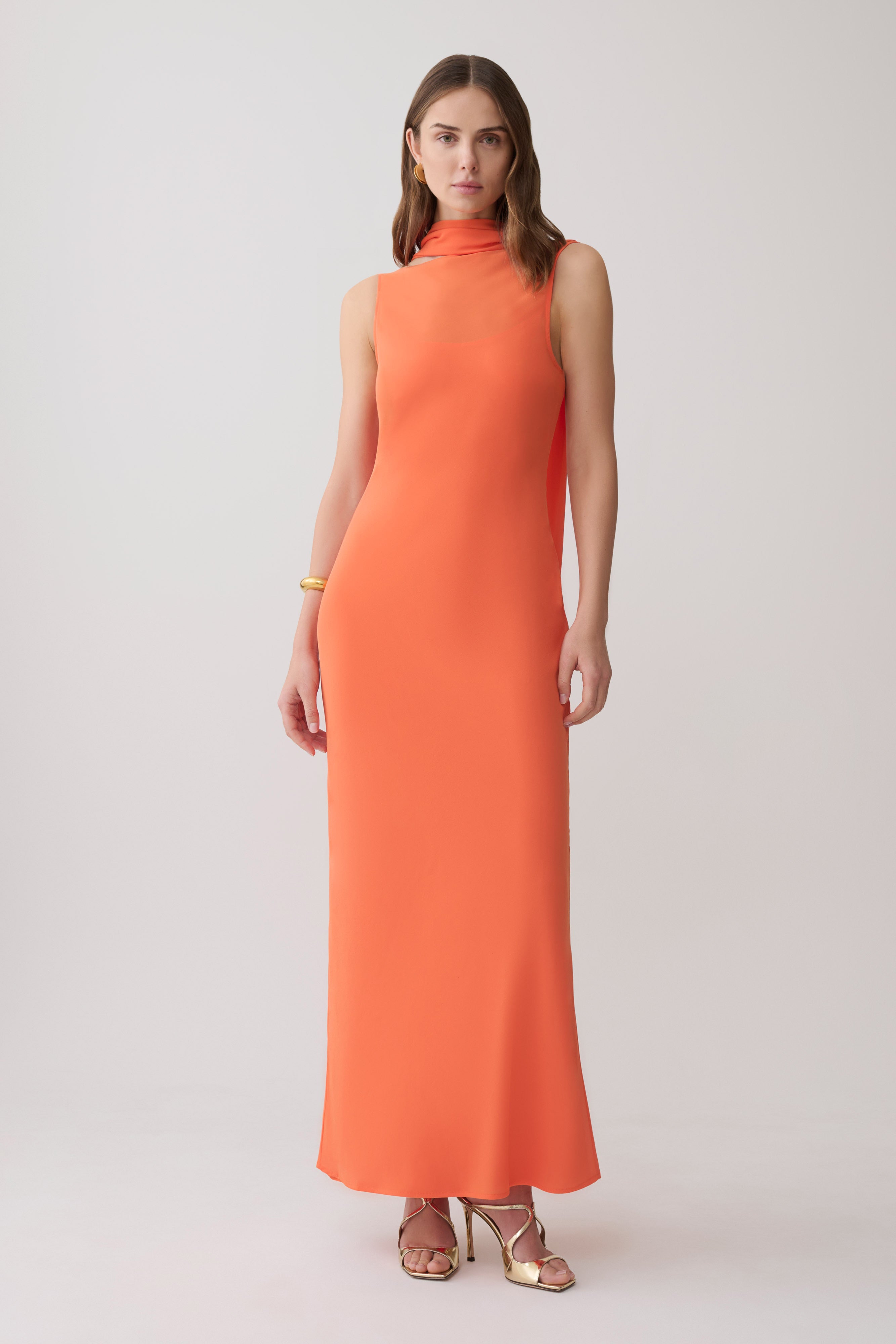 Alternative view of Dakota Chiffon Maxi Dress With Scarf - Orange