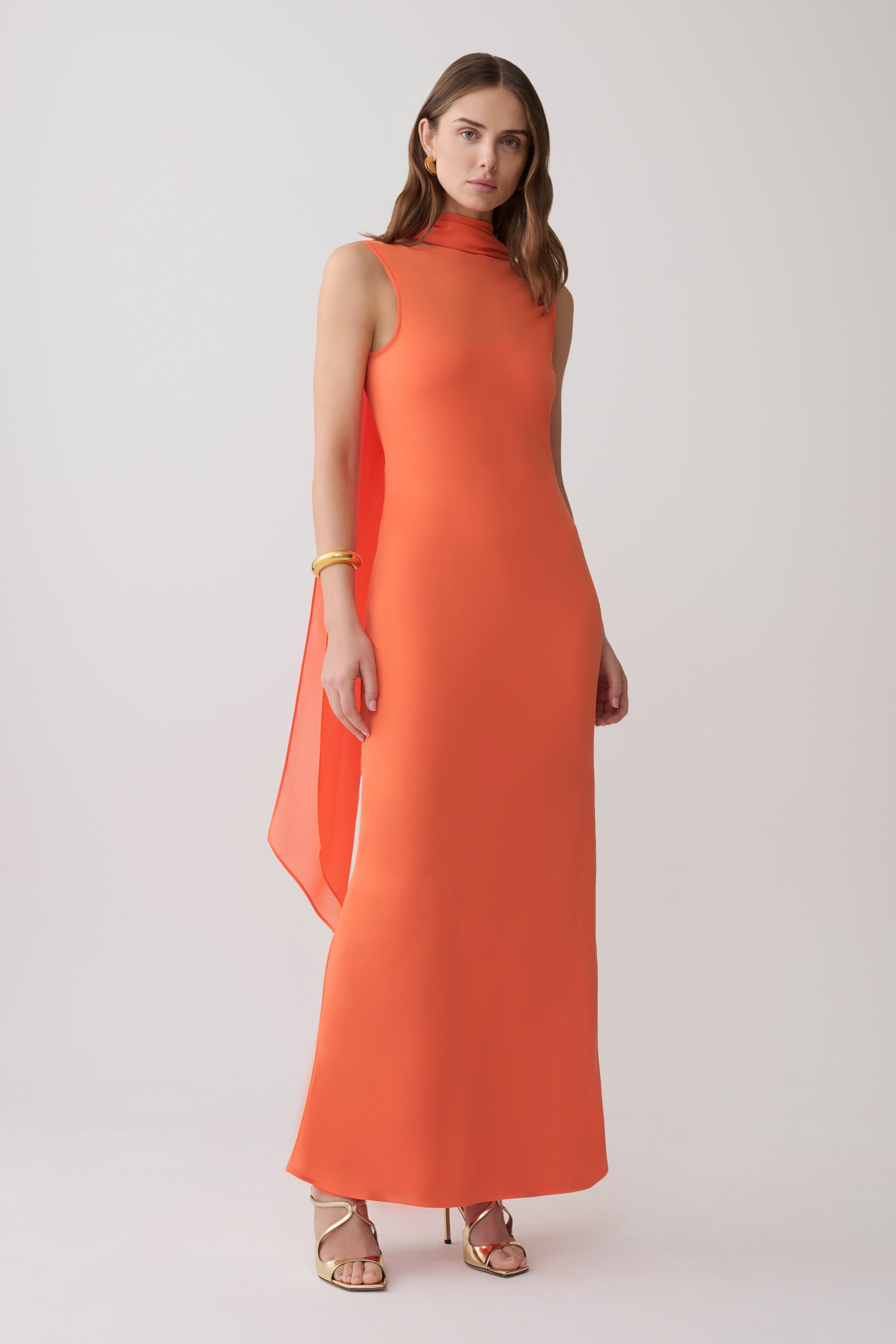 Dakota Chiffon Maxi Dress With Scarf - Orange - Image 4
