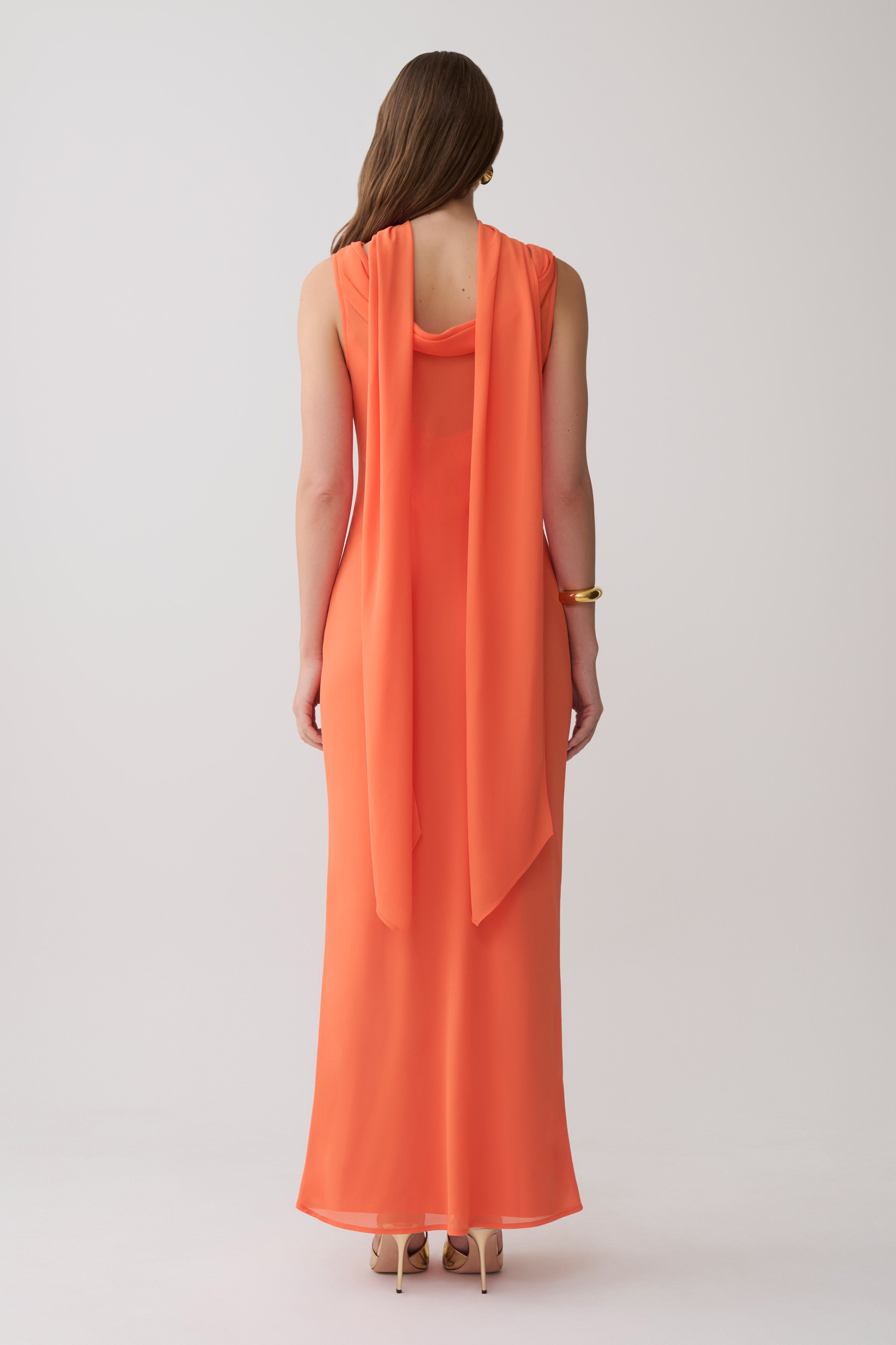 Dakota Chiffon Maxi Dress With Scarf - Orange - Image 3