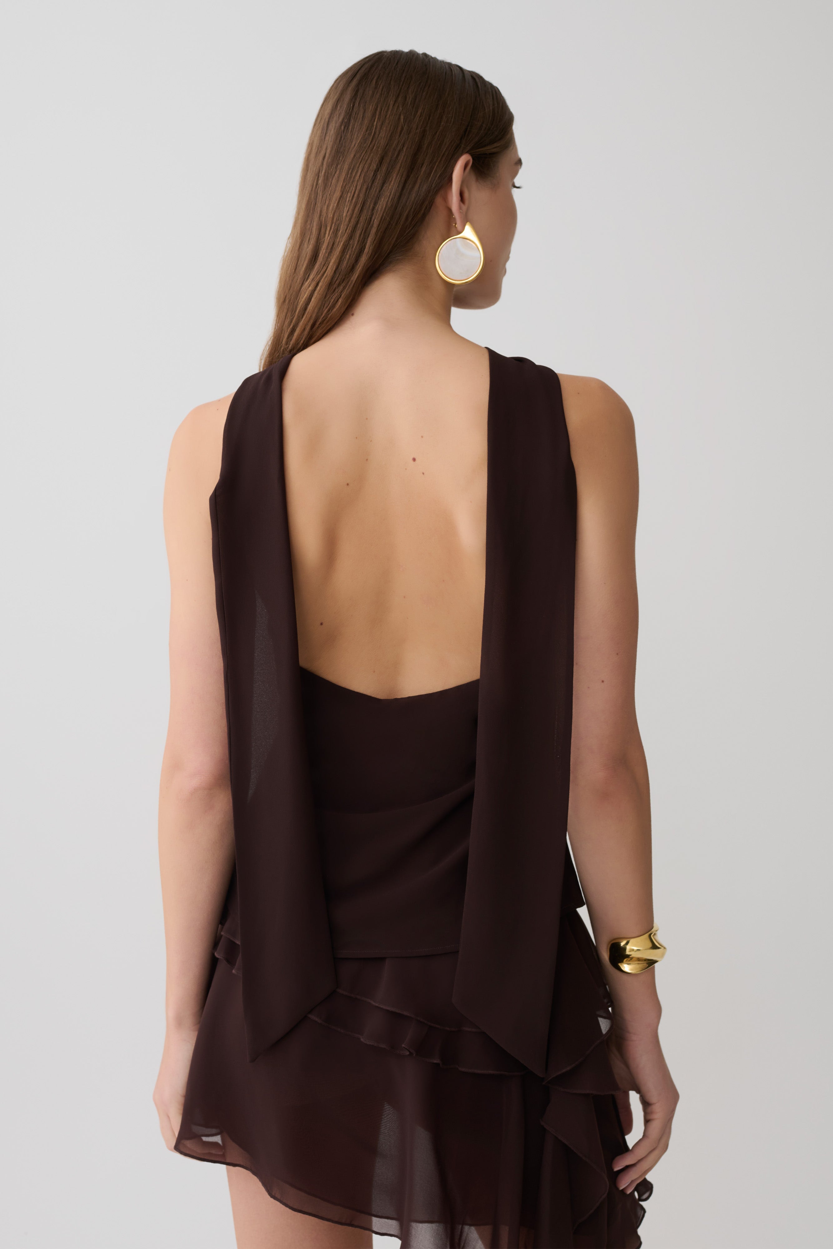 Alternative view of Nora Chiffon Halter Sleeveless Top - Cacao Brown