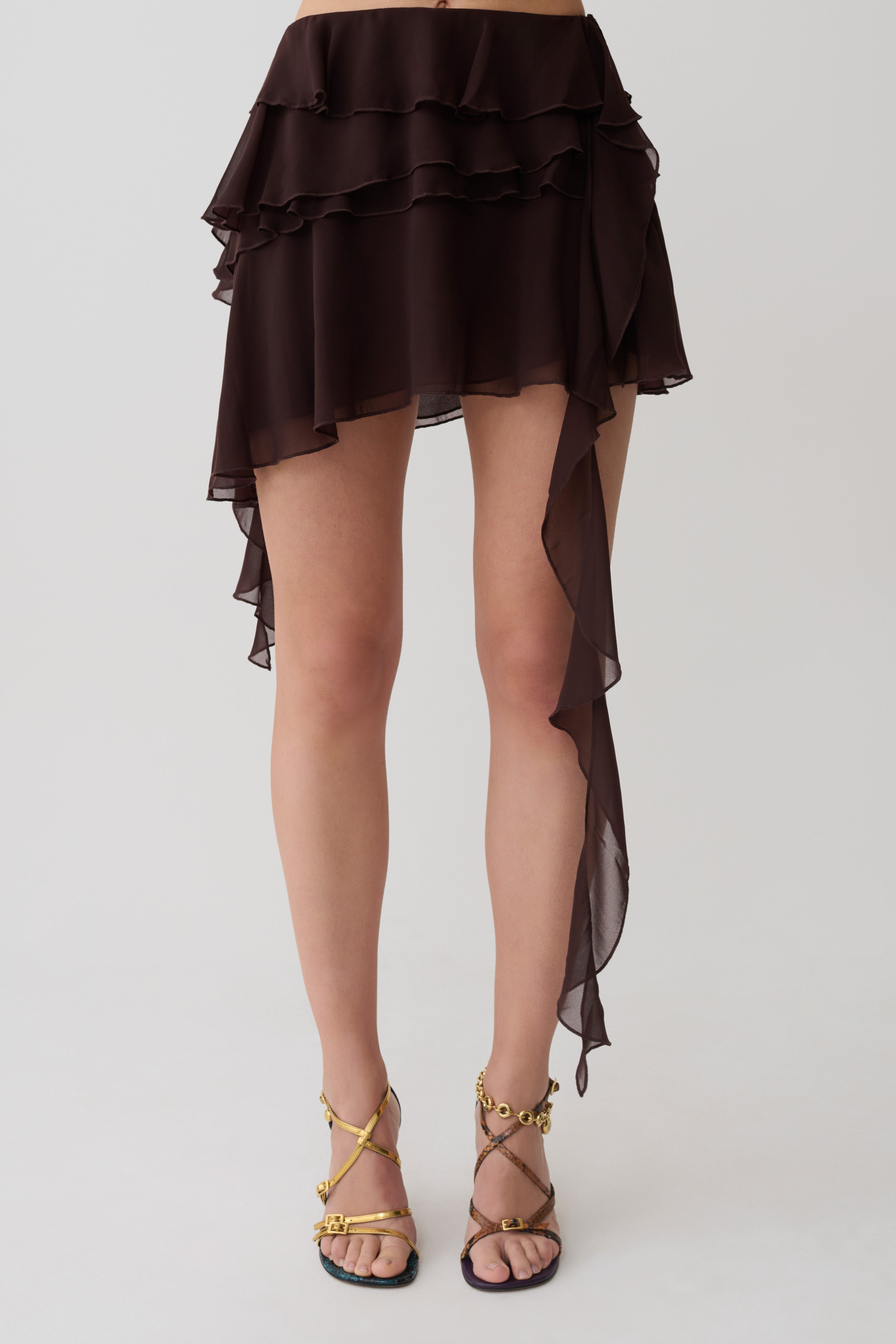 Nora Chiffon Layered Mini Skirt - Cacao Brown - Image 8