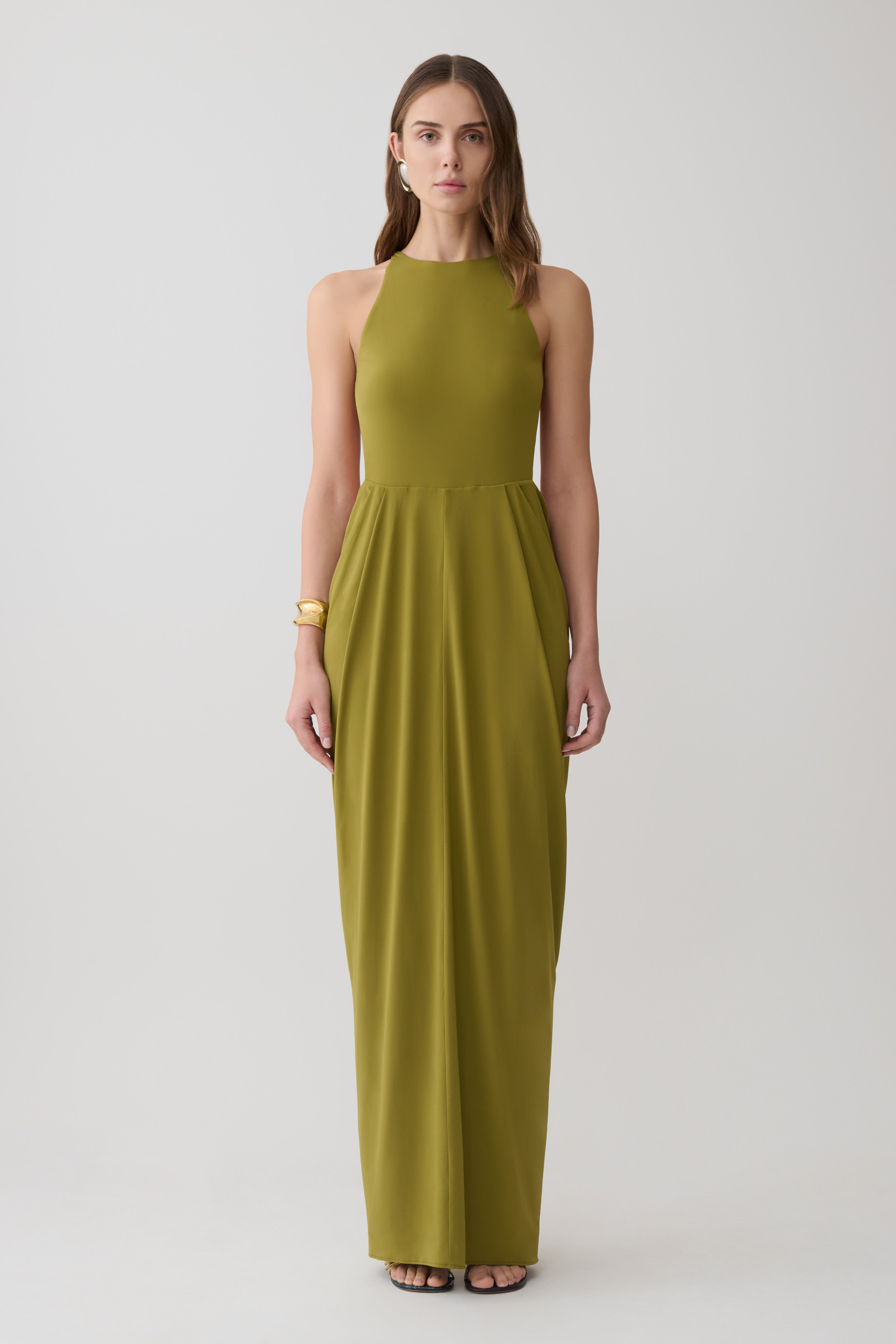 Bahari Low Back Halter Maxi Dress - Vintage Olive - Image 6