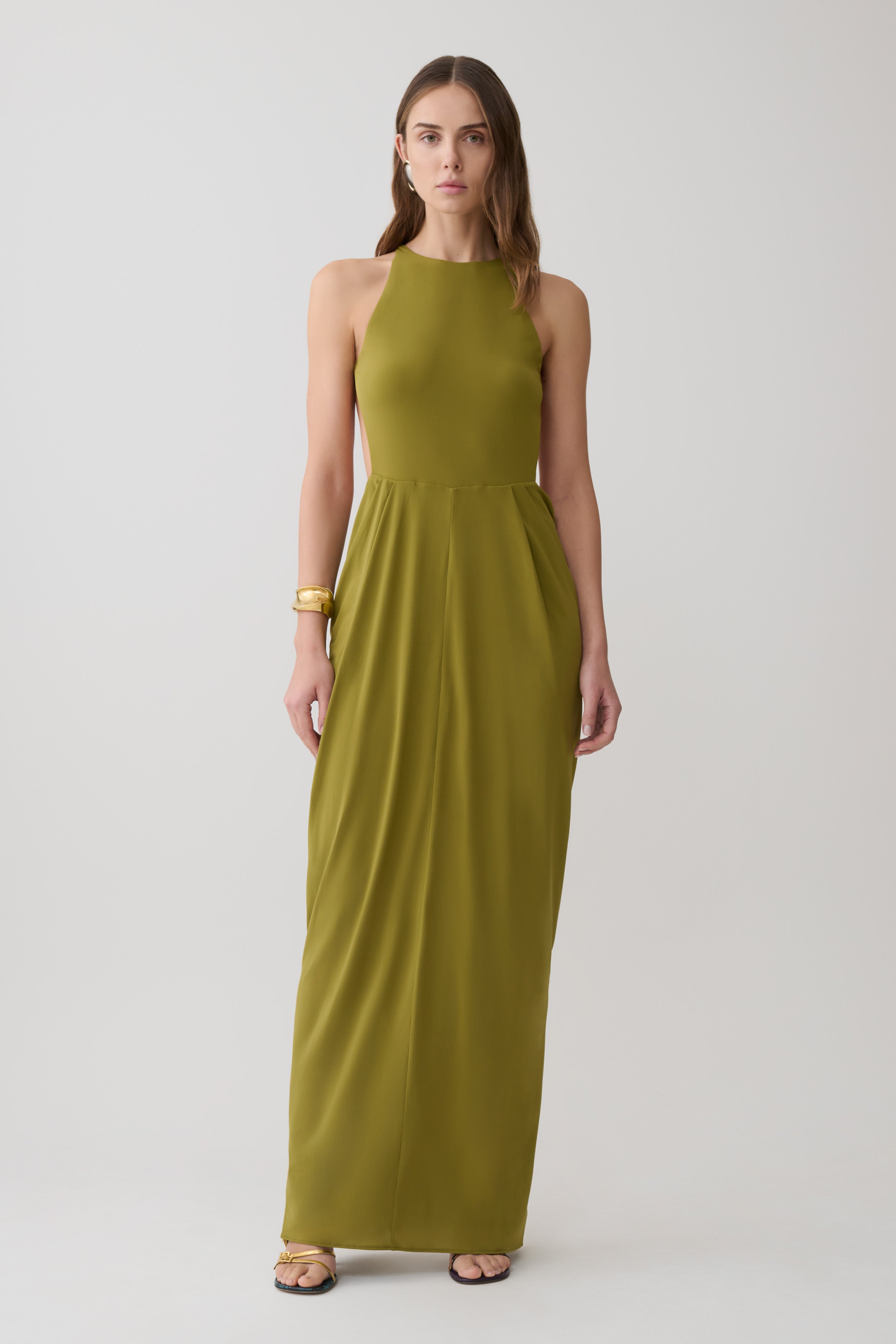 Alternative view of Bahari Low Back Halter Maxi Dress - Vintage Olive
