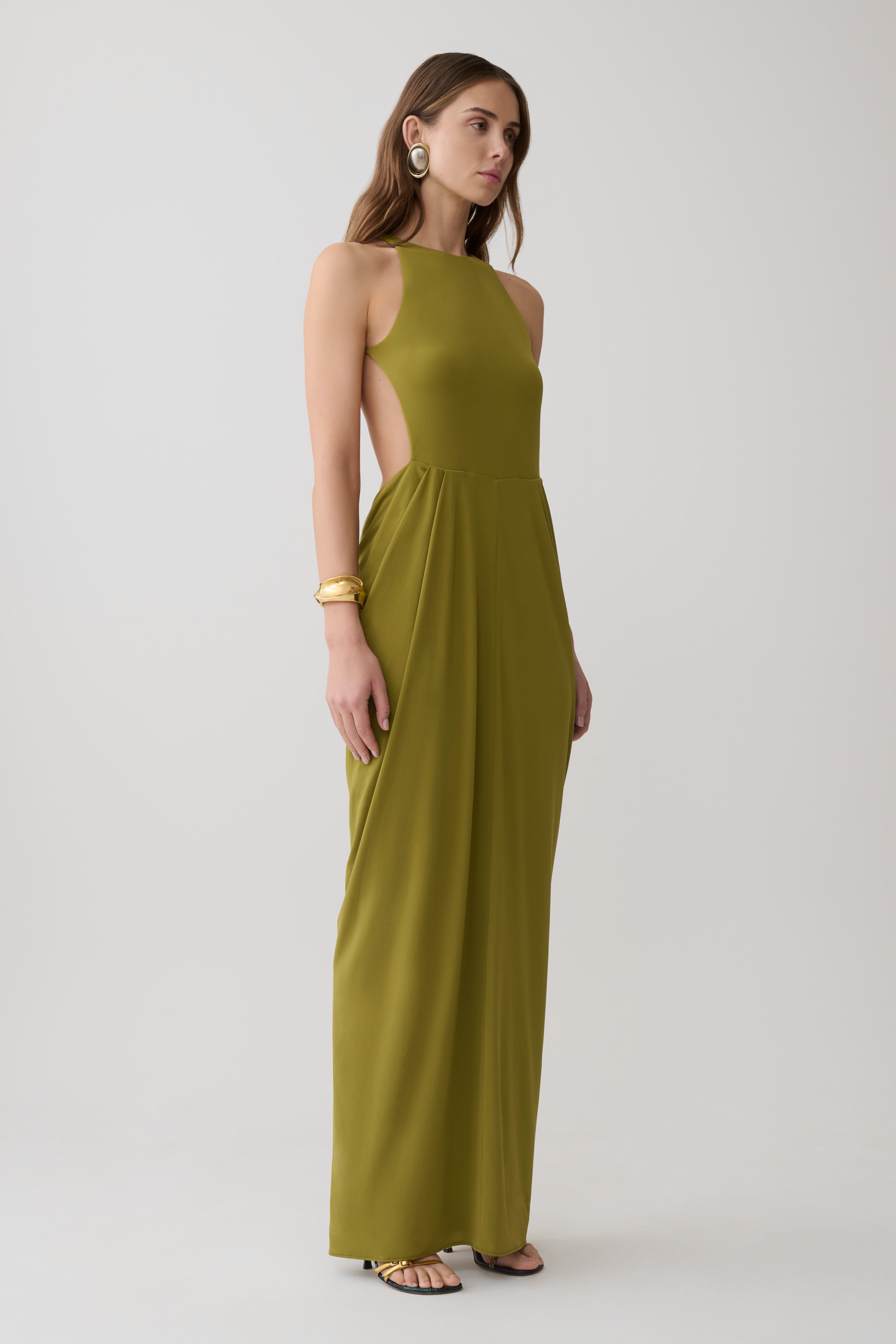 Bahari Low Back Halter Maxi Dress - Vintage Olive - Image 4
