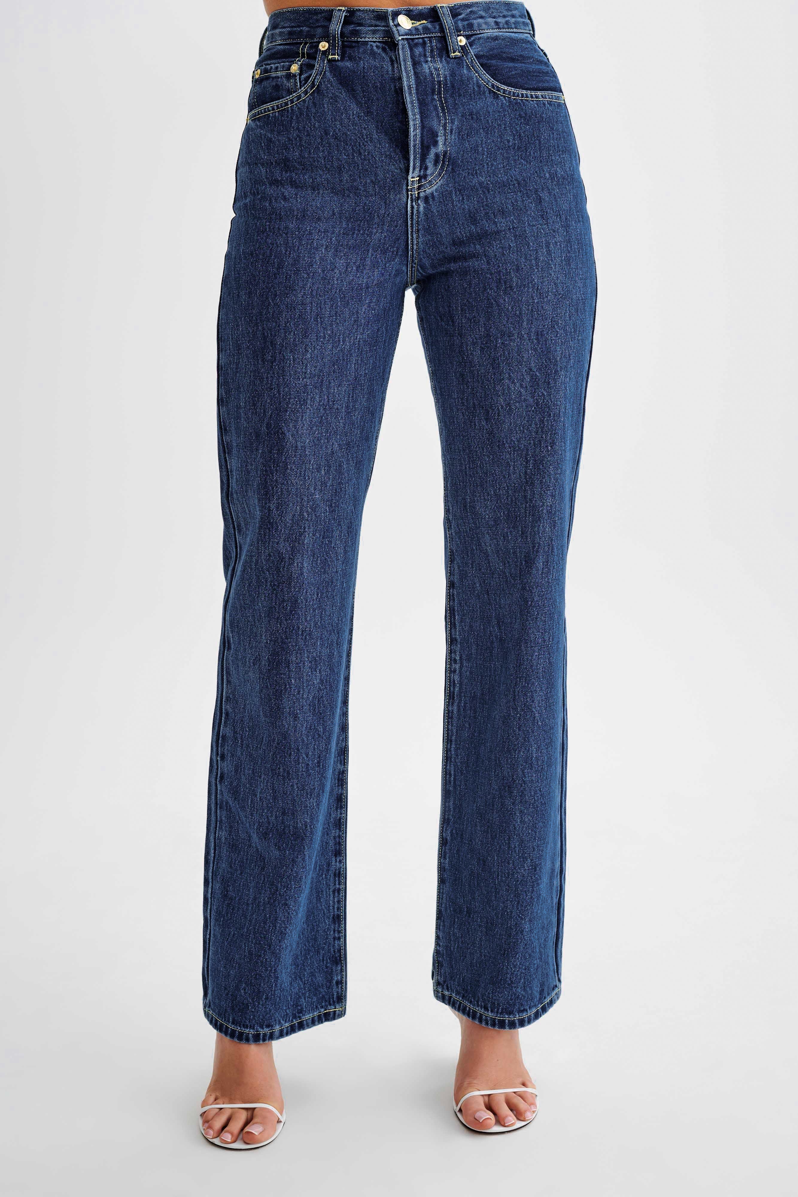Alternative view of Janine High Waisted Straight Leg Jeans - Dark Blue