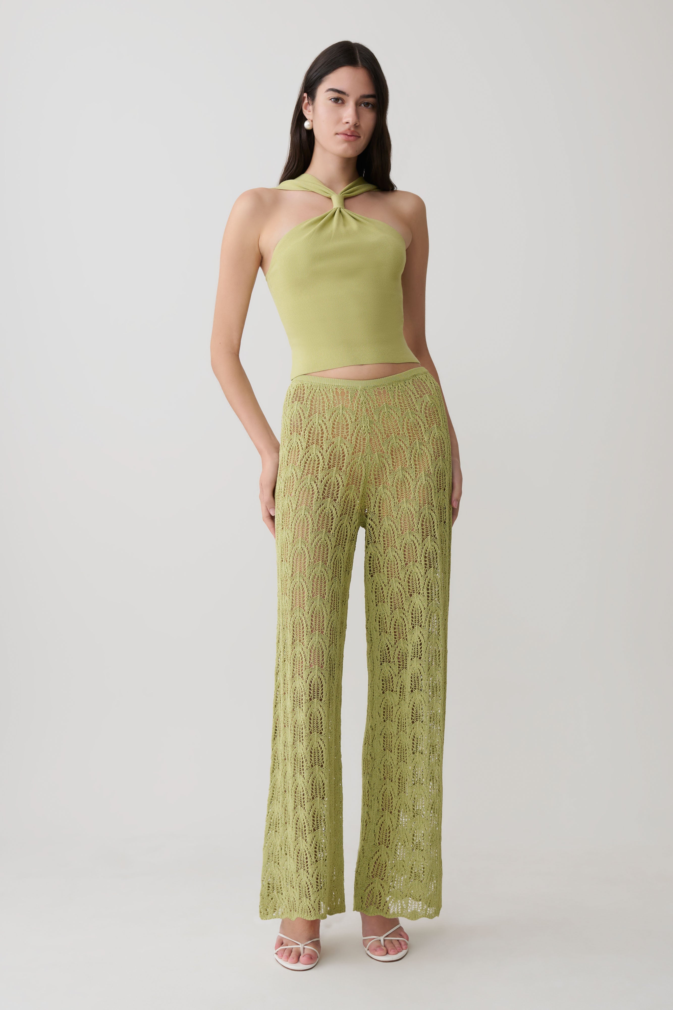 Glinda Crochet Pants - Light Olive - Image 4