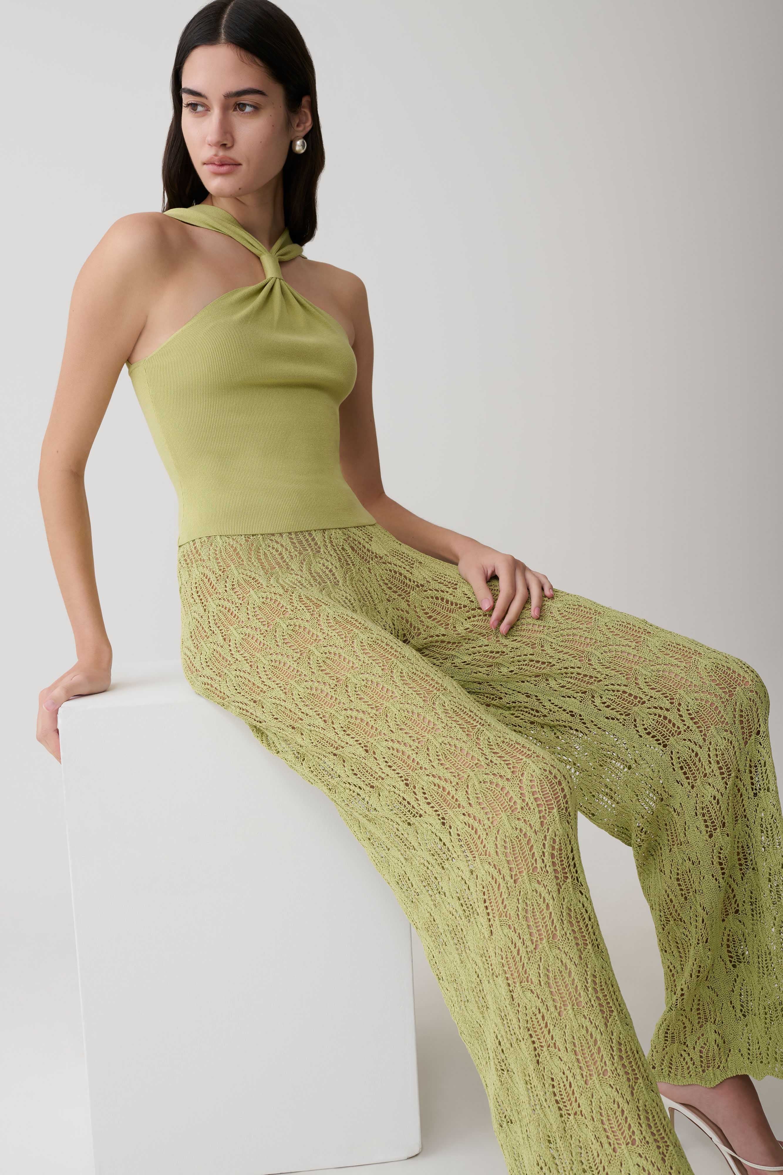 Glinda Crochet Pants - Light Olive - Image 3
