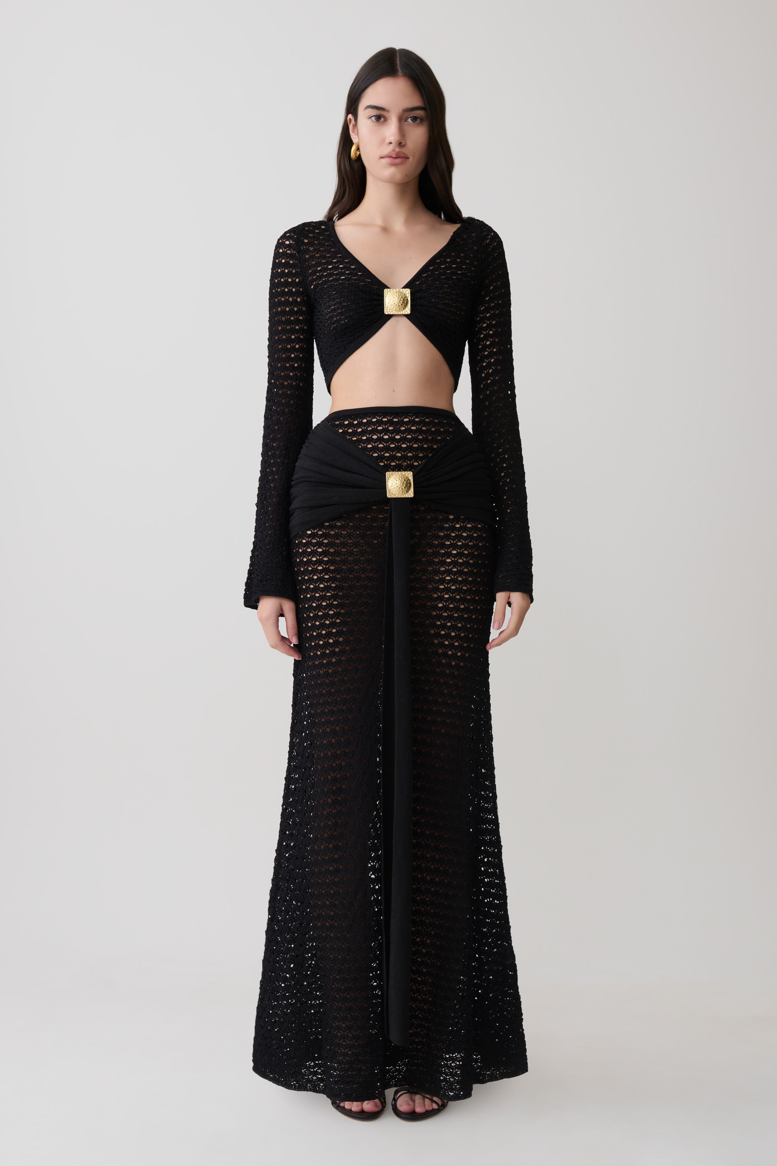 Mania Crochet Long Sleeve Cropped Top - Black - Image 7
