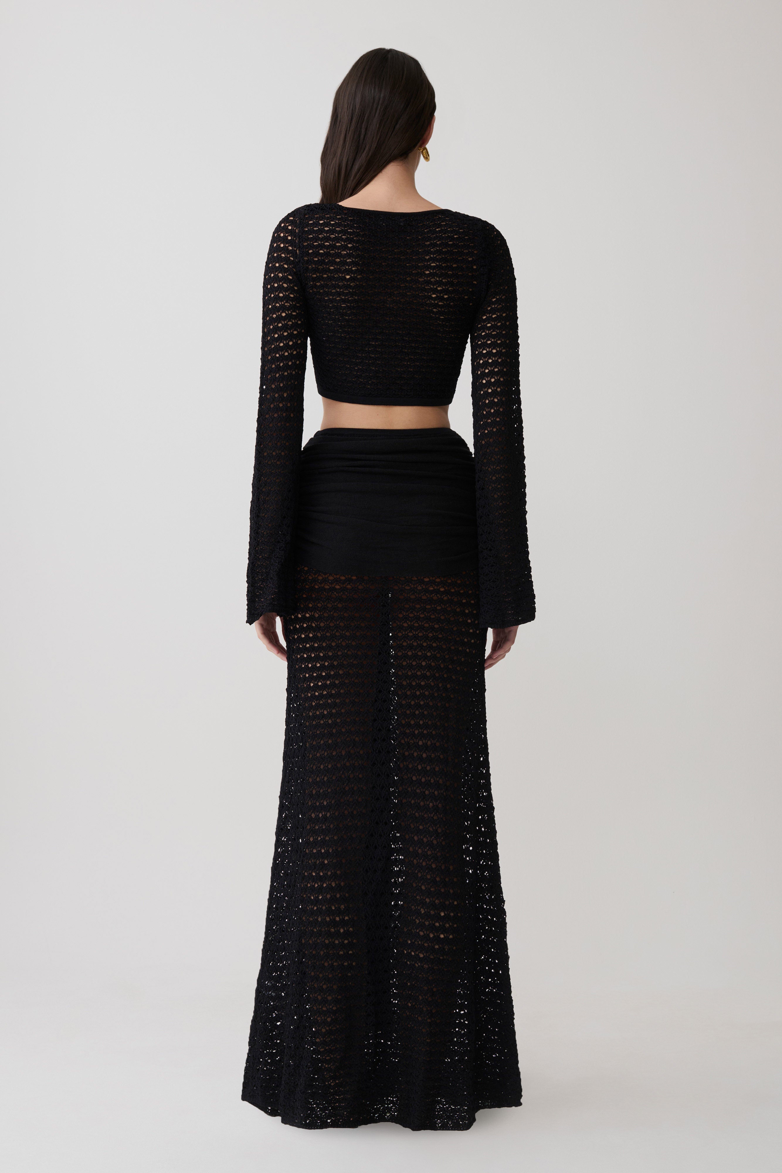 Alternative view of Mania Crochet Maxi Skirt With Hardware - Black