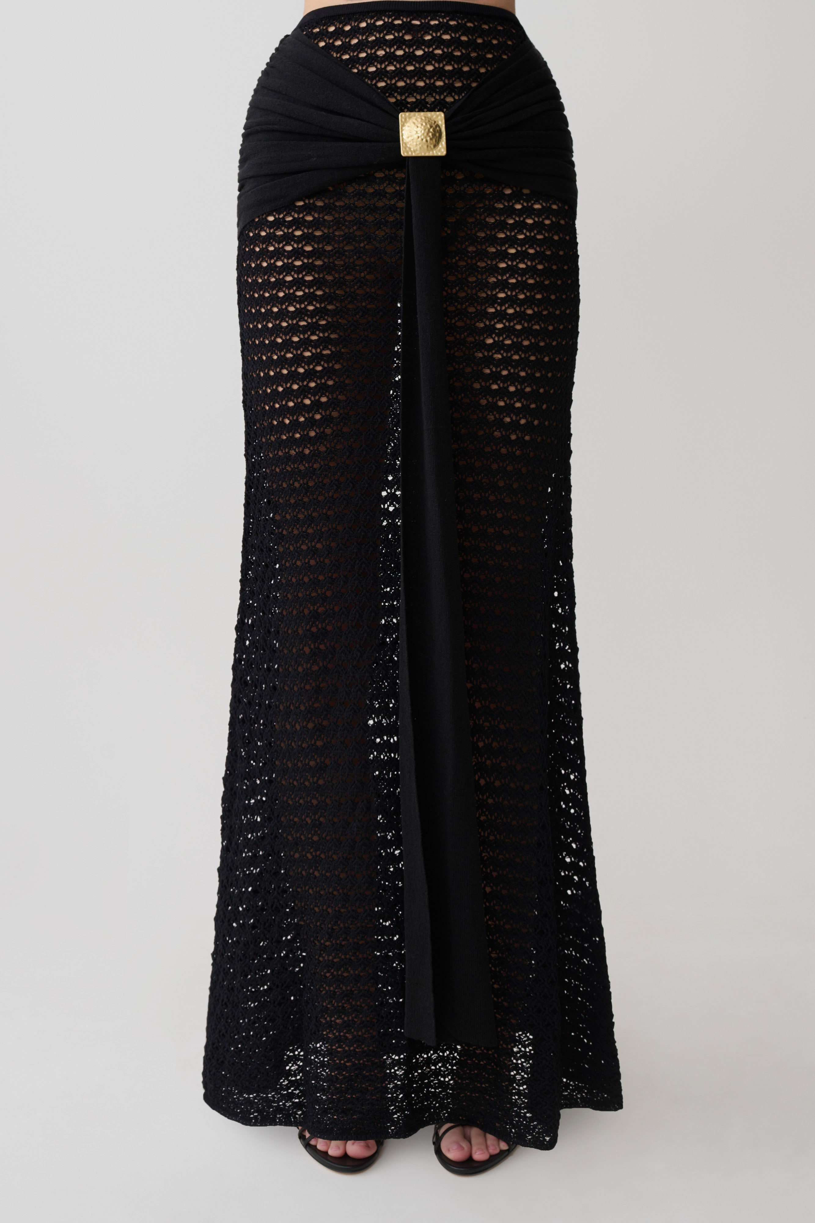 Mania Crochet Maxi Skirt With Hardware - Black - Image 7