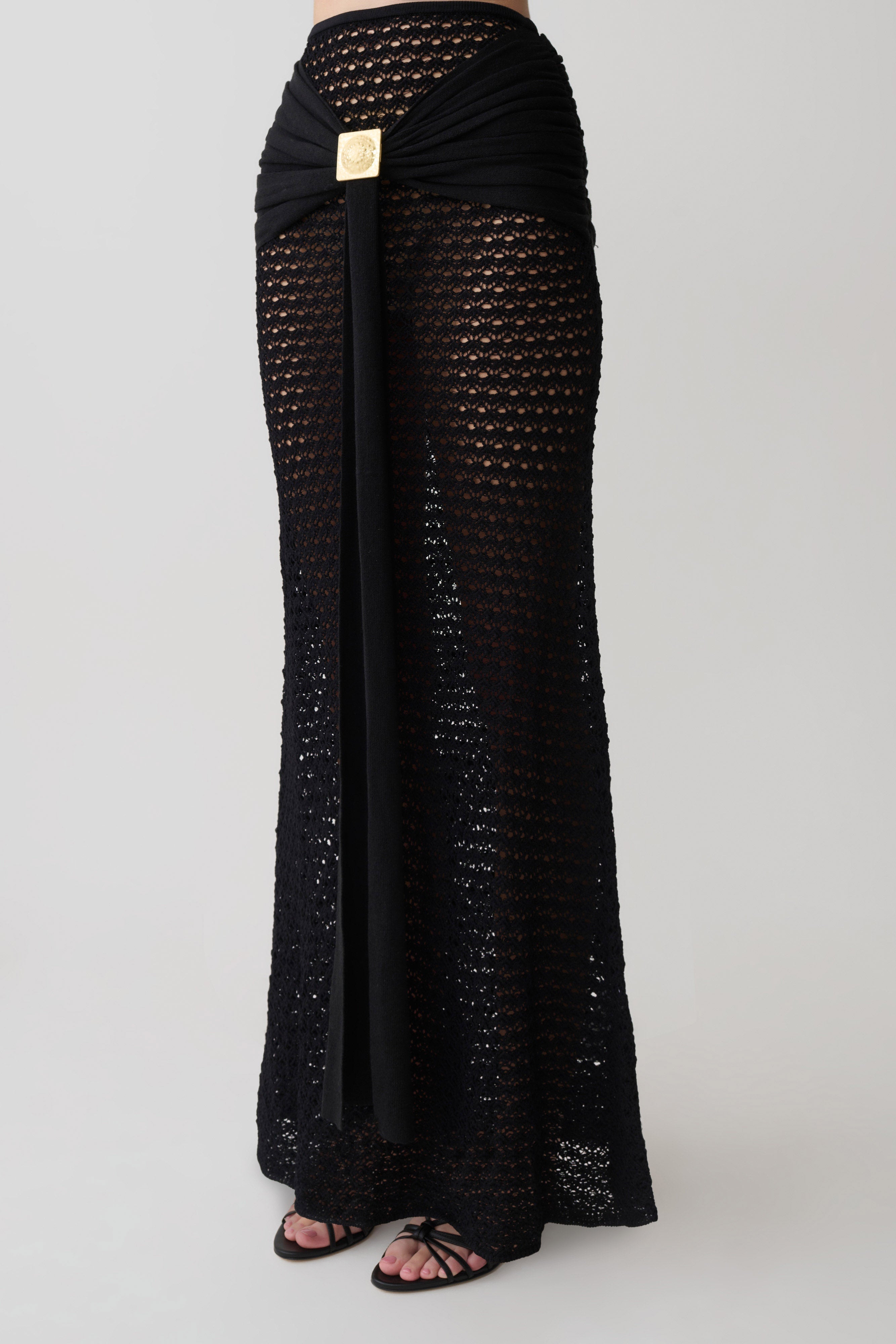 Mania Crochet Maxi Skirt With Hardware - Black - Image 4