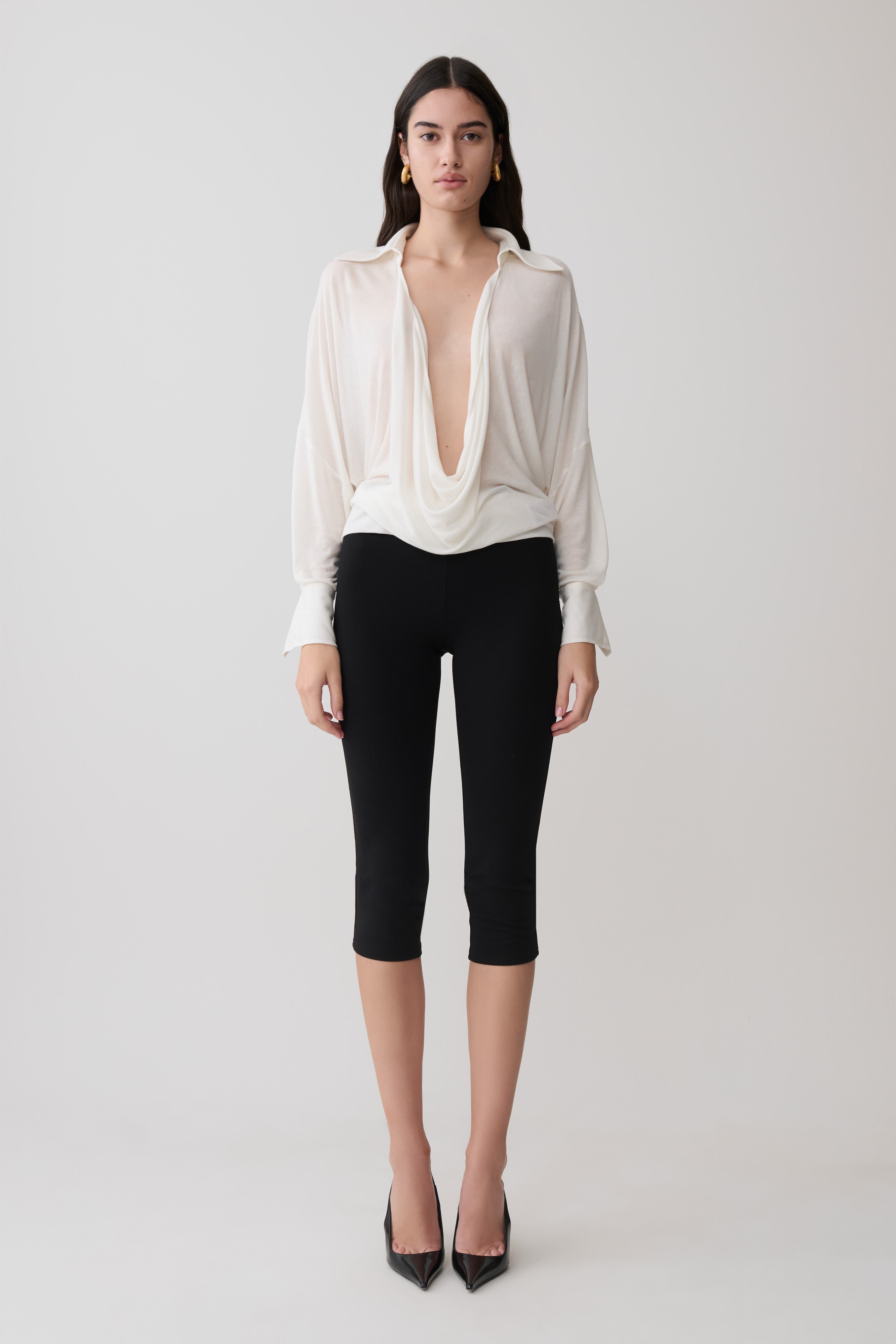 Berkley Draped Long Sleeve Shirt - White - Image 6