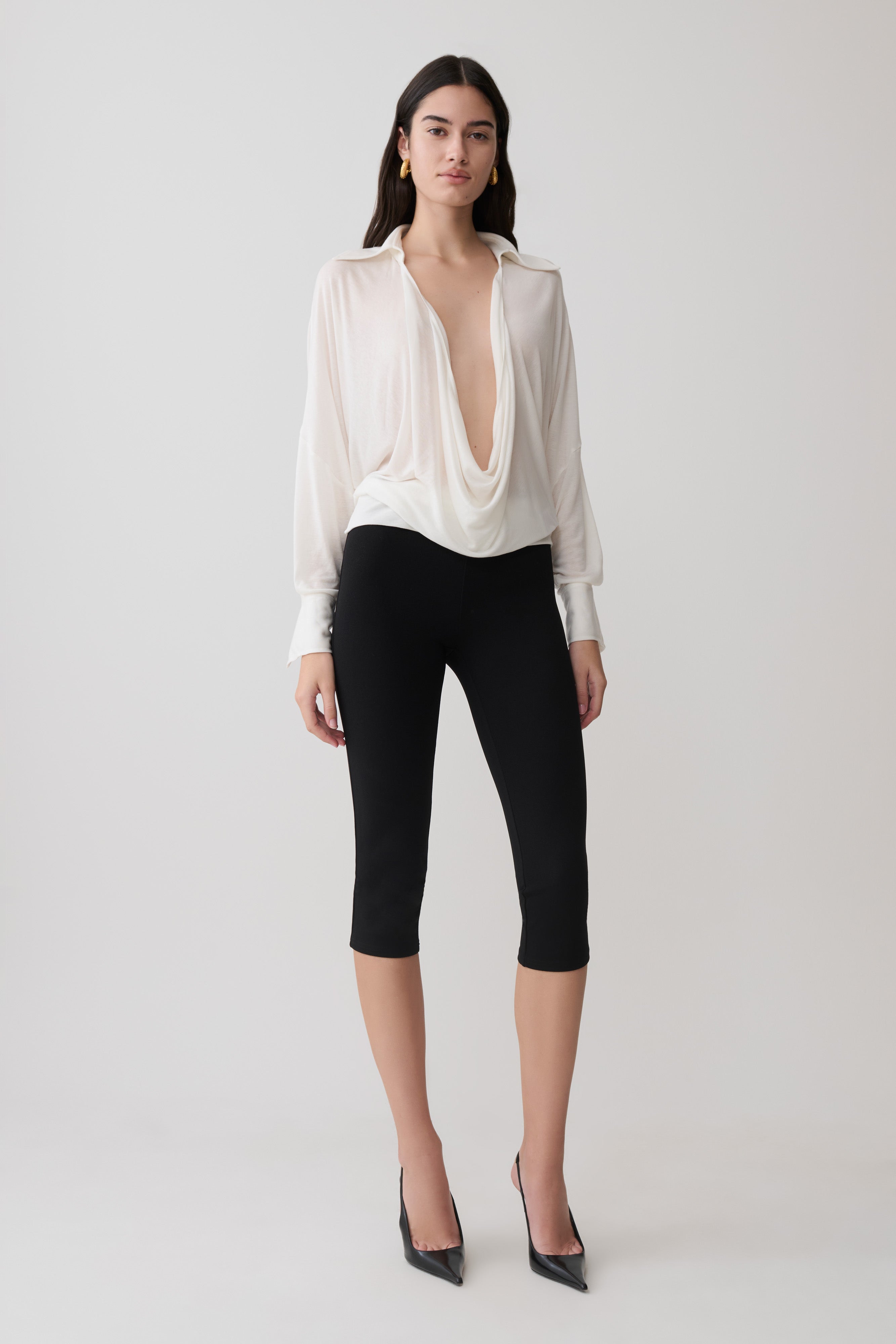 Berkley Draped Long Sleeve Shirt - White - Image 7