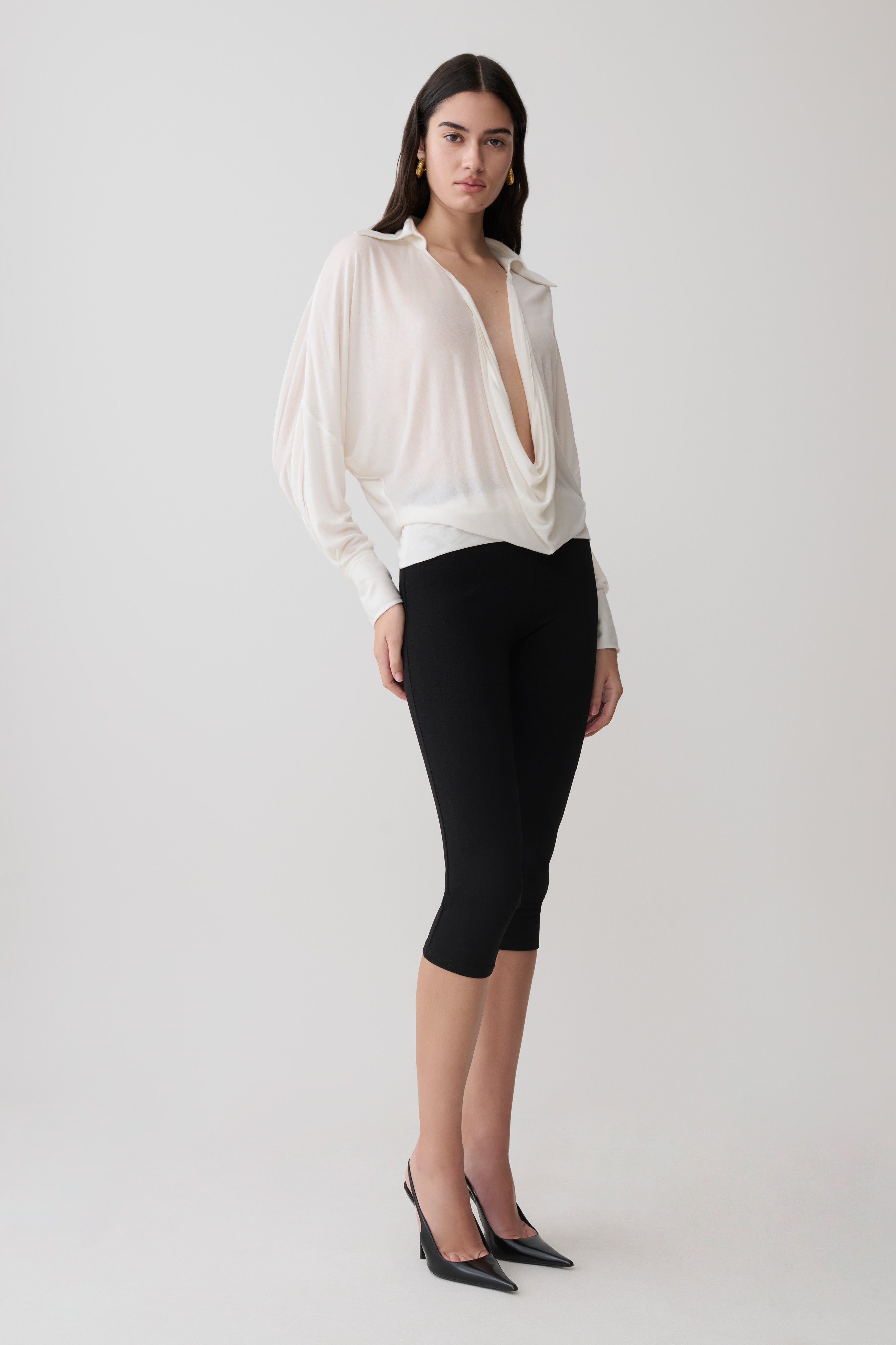 Berkley Draped Long Sleeve Shirt - White - Image 4