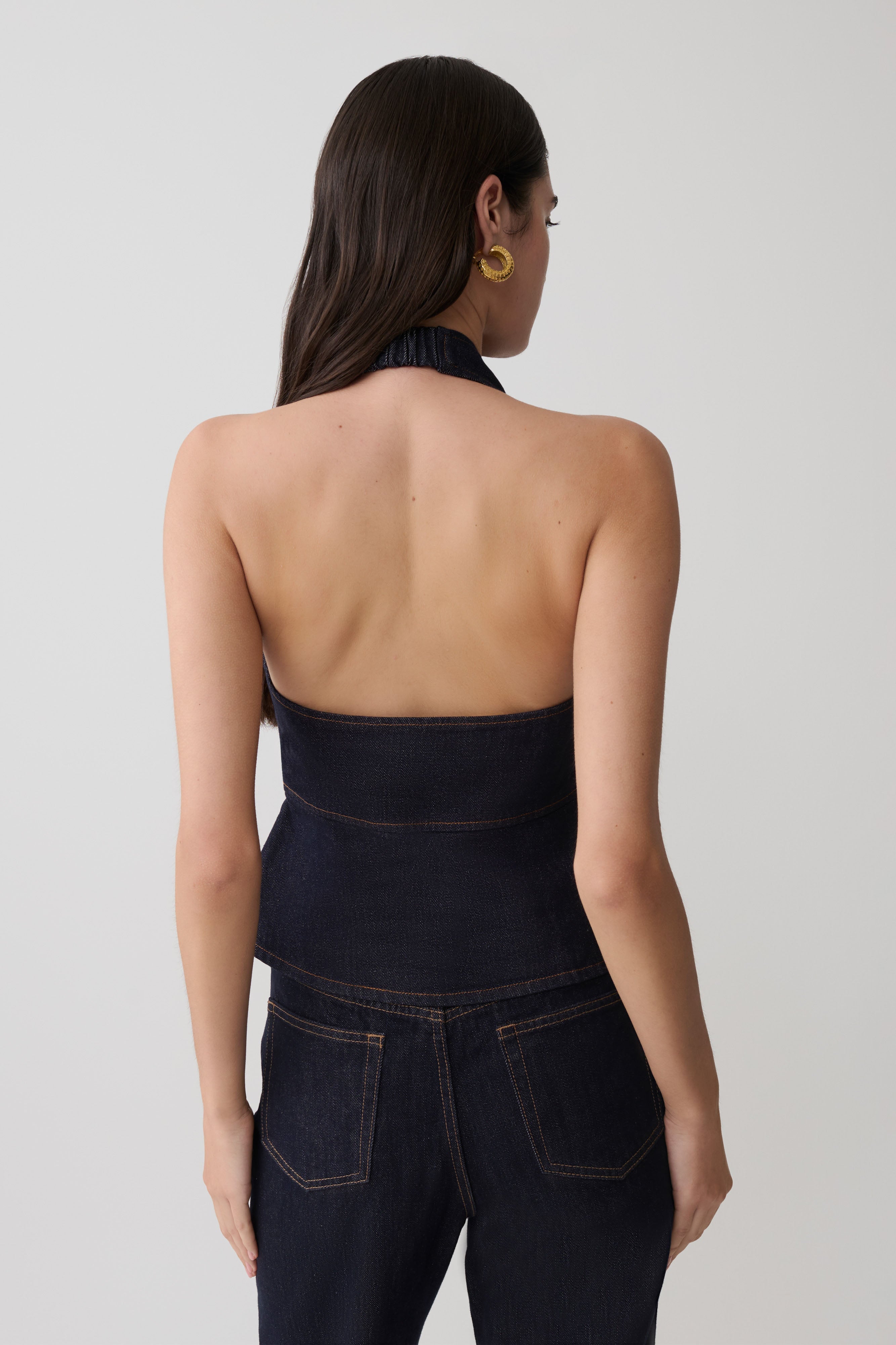 Alternative view of Rema Halter Longline Denim Top - Washed Indigo Blue