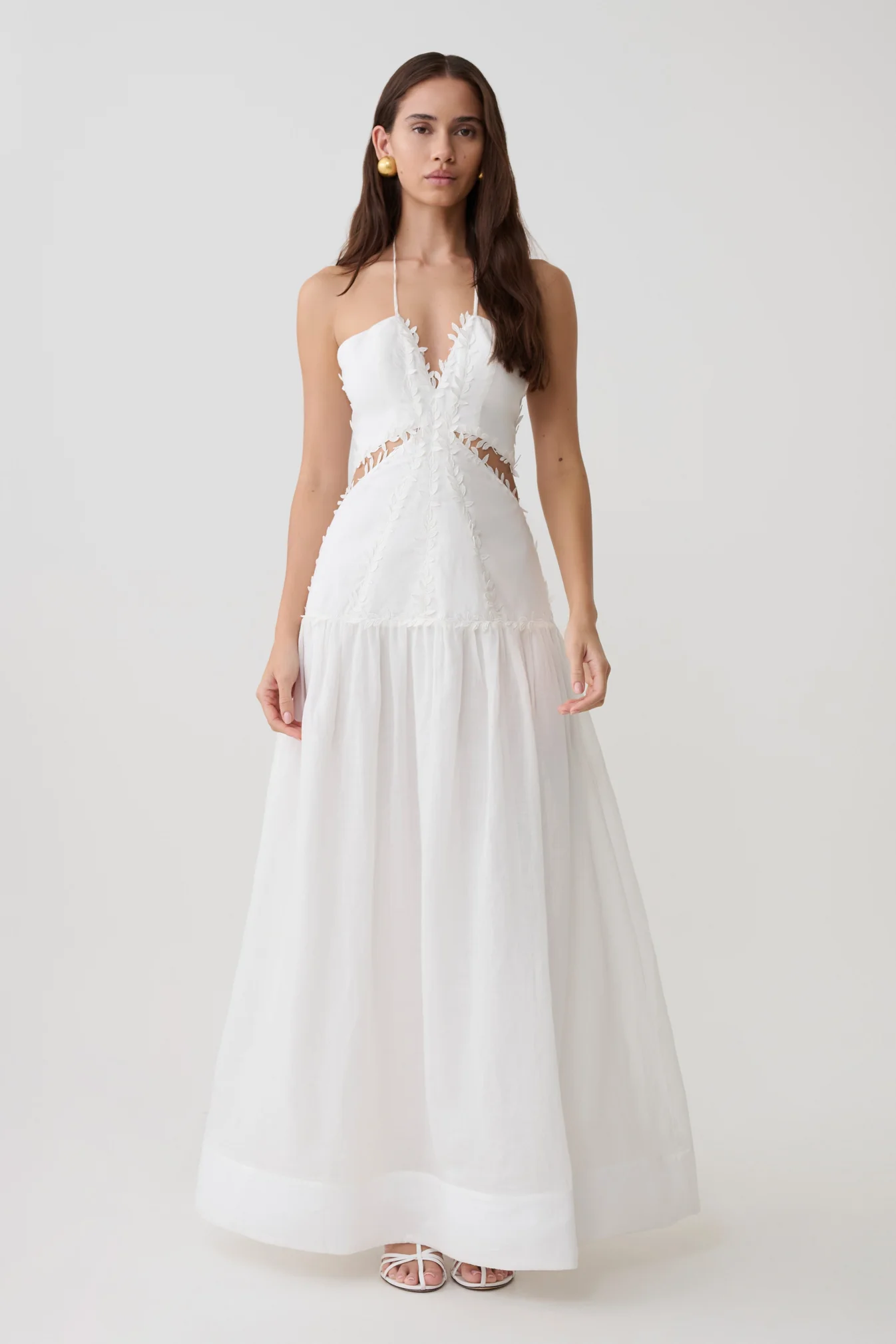 Linen Halter Maxi Dress - White