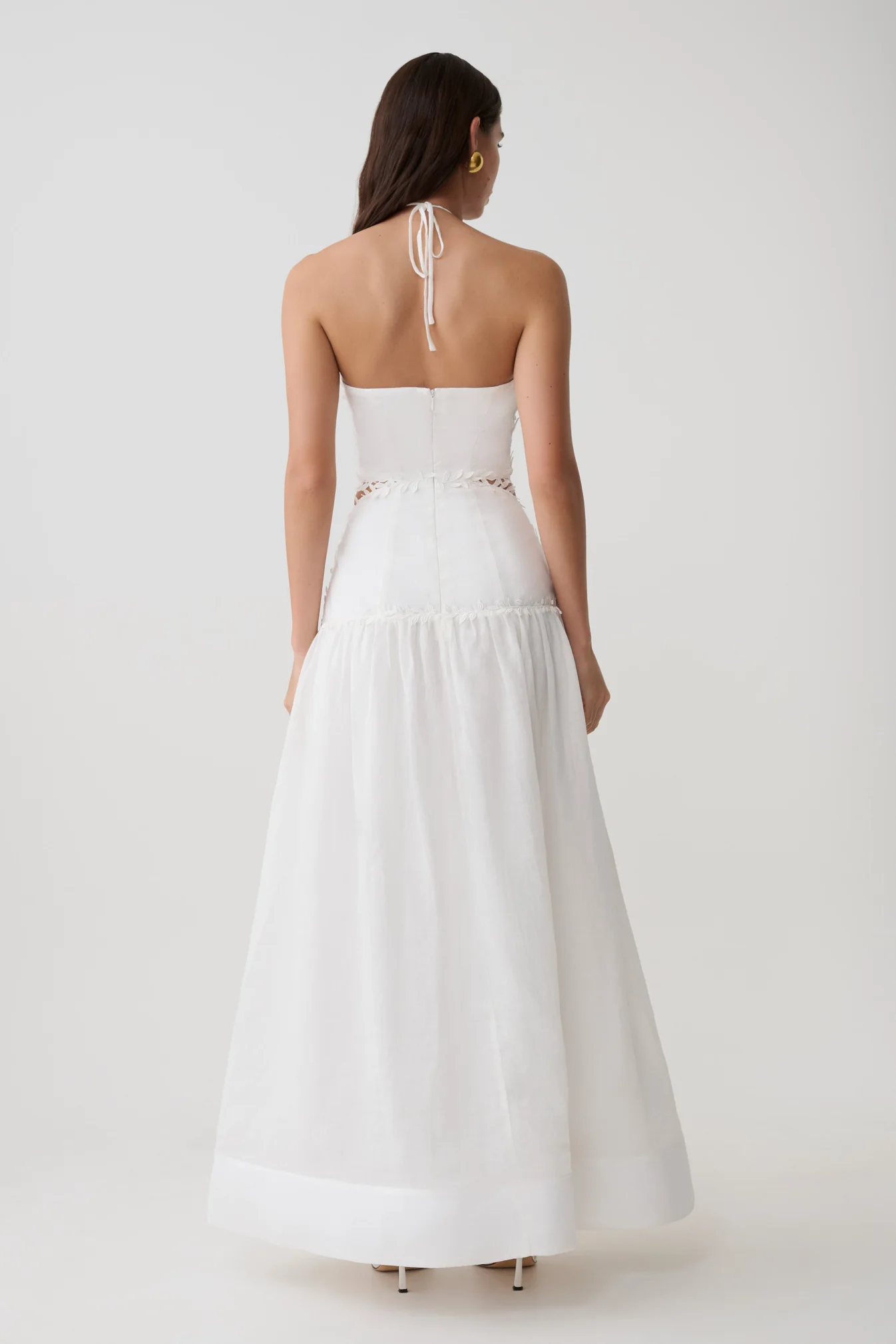 Linen Halter Maxi Dress - White - Image 2