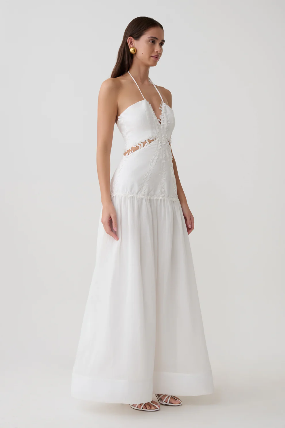 Linen Halter Maxi Dress - White - Image 4
