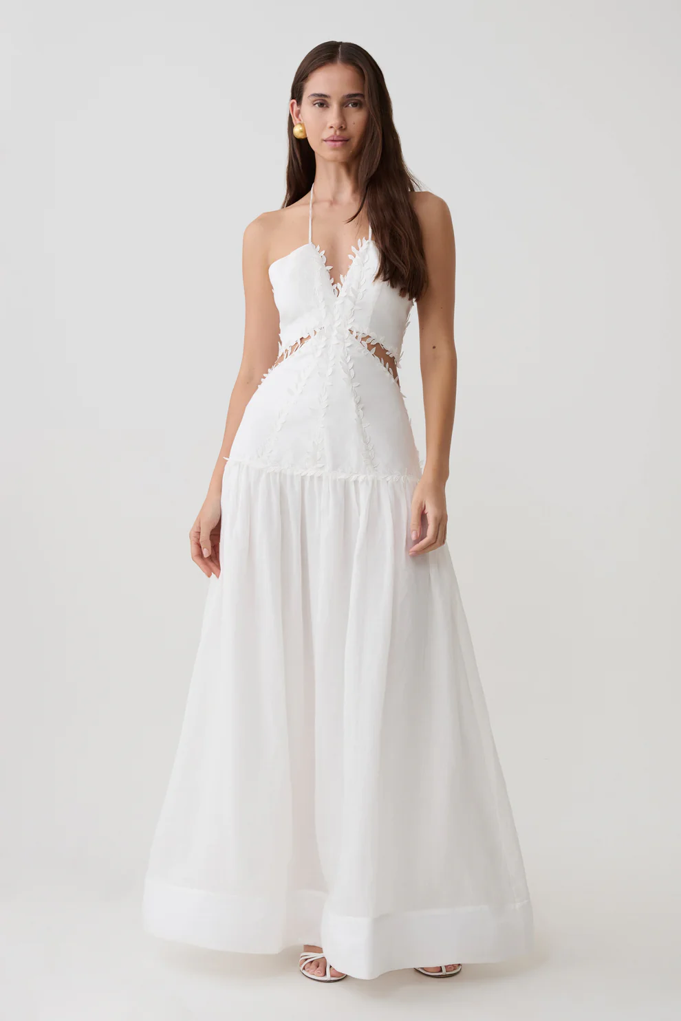 Linen Halter Maxi Dress - White - Image 5