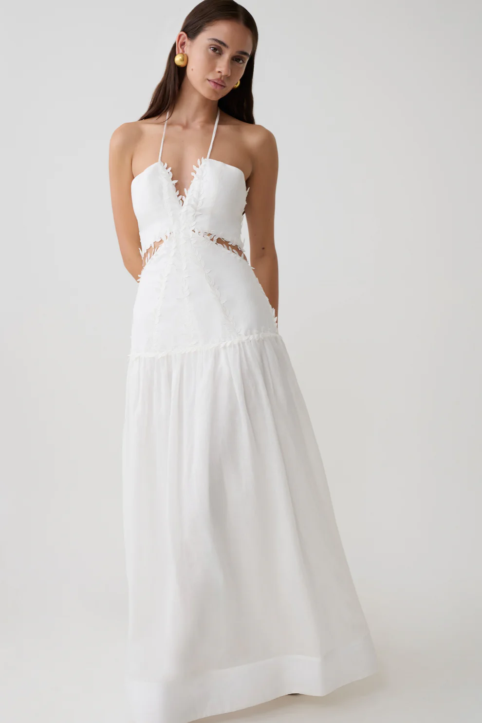 Linen Halter Maxi Dress - White - Image 7