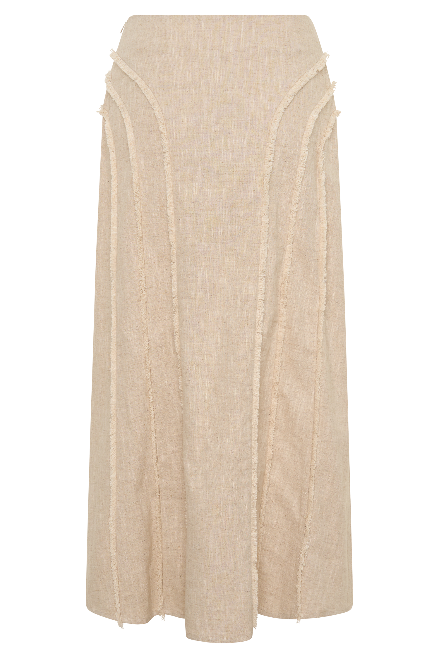 Annie Linen Frayed Midi Skirt - Natural - Image 8