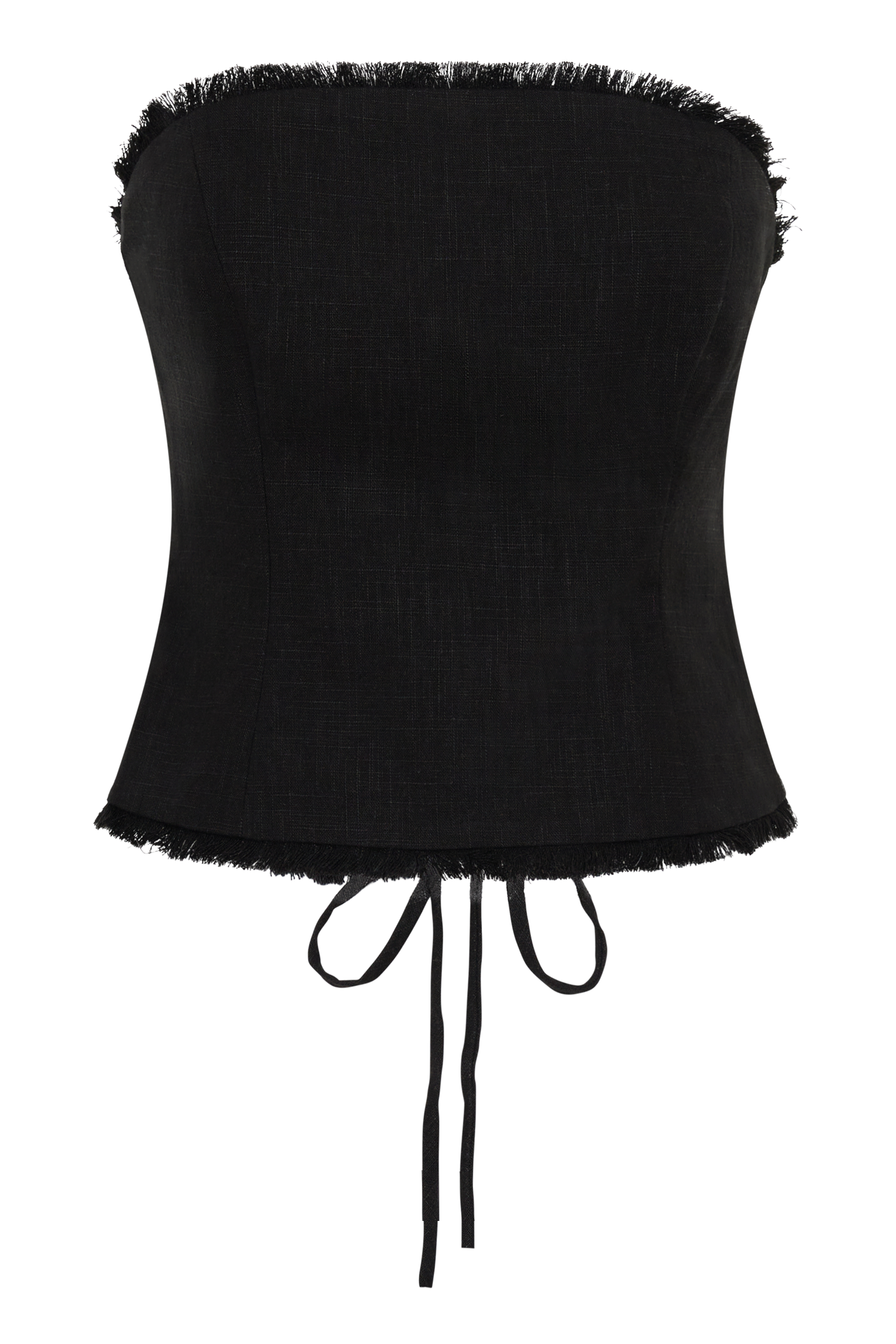 Annie Strapless Tie Back Linen Top - Black - Image 9